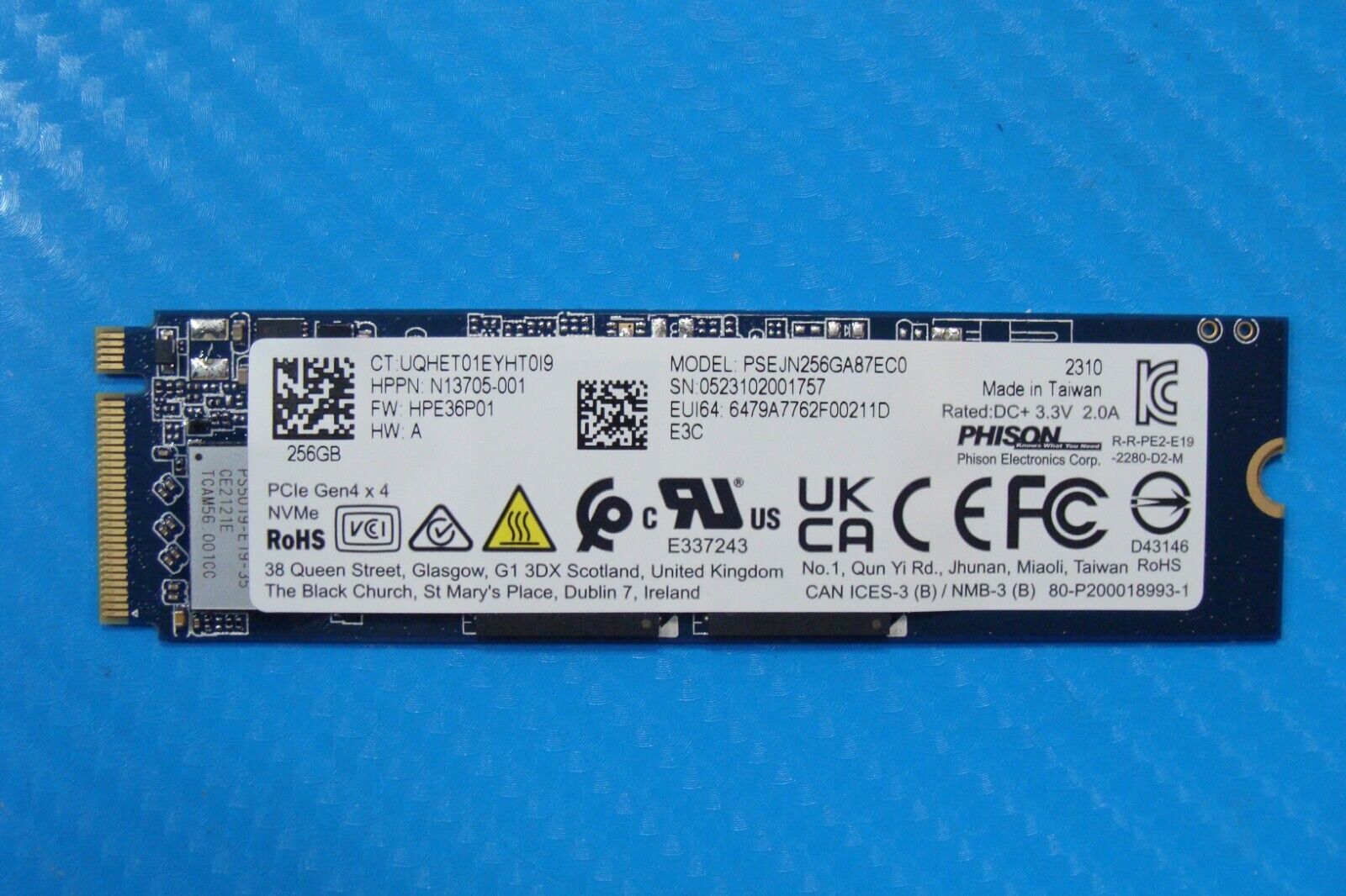 HP 14-ek0013dx PHISON 256GB NVMe M.2 SSD Solid State Drive PSEJN256GA8