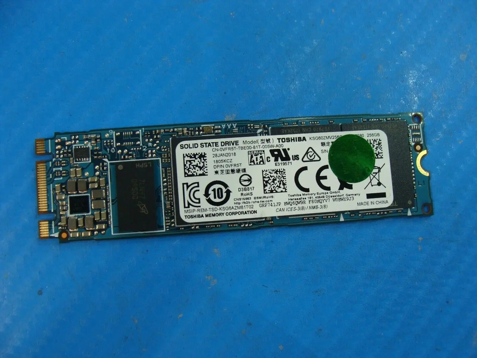 Dell 13 7375 Toshiba 256GB Sata M.2 SSD Solid State Drive VFR5T KSG60Z