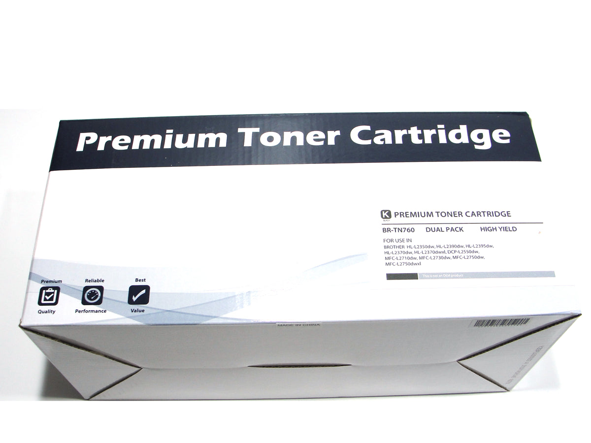 TN730 TN760 Brother Toner Cartridge: 2 Pack High Yield Black Compatible