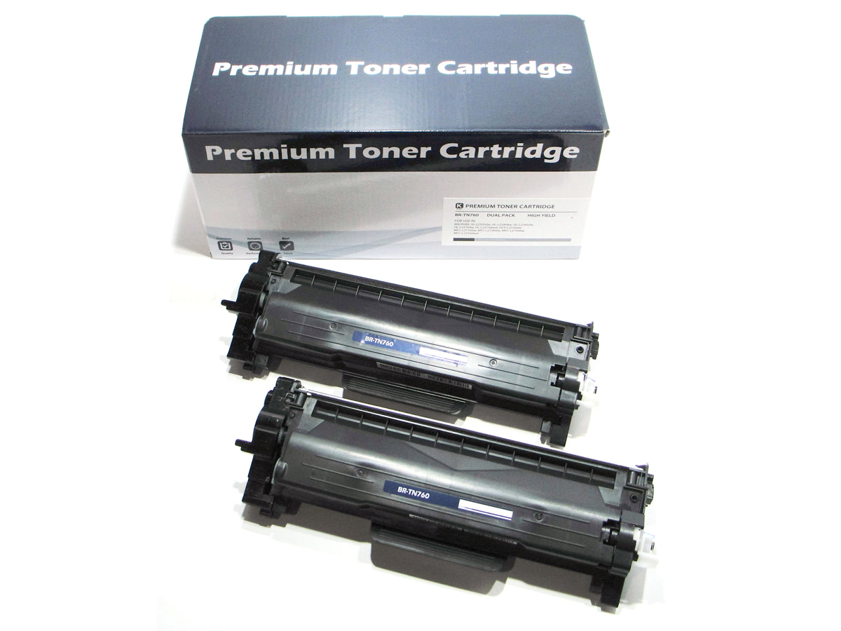 TN730 TN760 Brother Toner Cartridge: 2 Pack High Yield Black Compatible