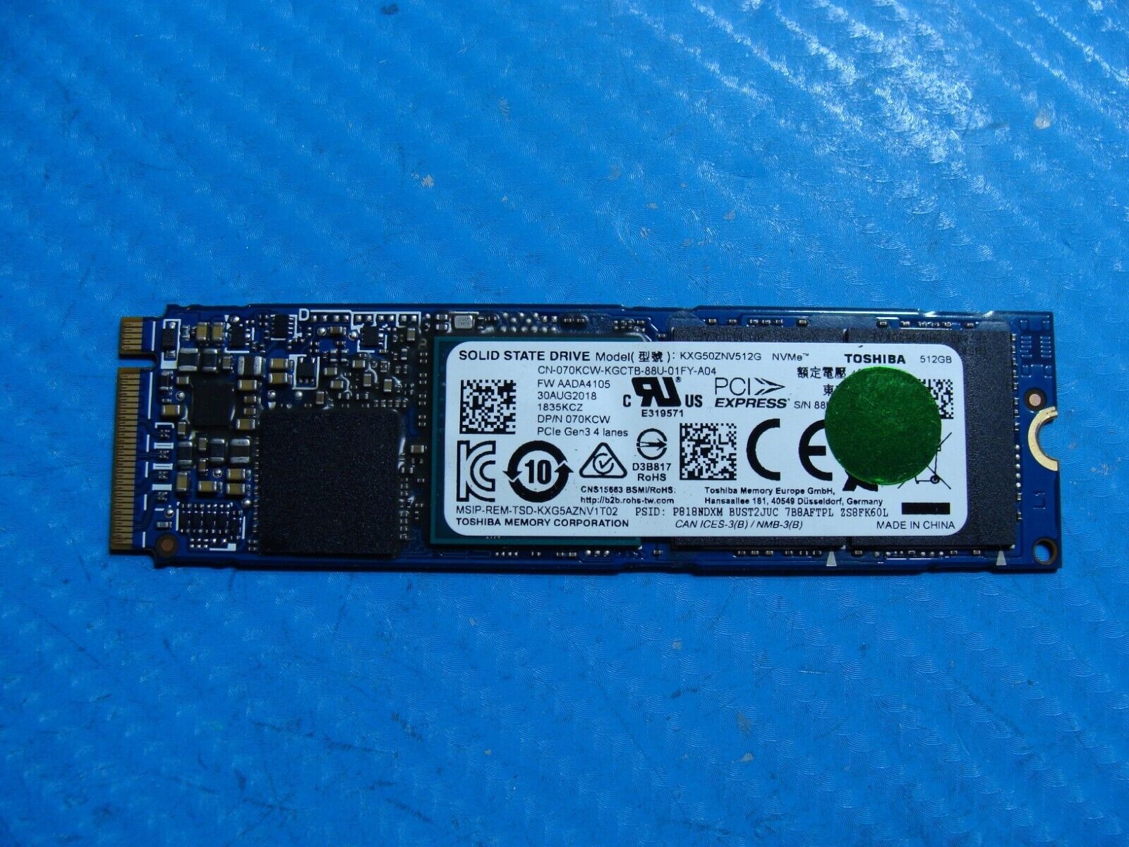 Dell XPS 15 9570 Toshiba 512Gb M.2 NVMe SSD Solid State Drive KXG50ZNV512G 70KCW