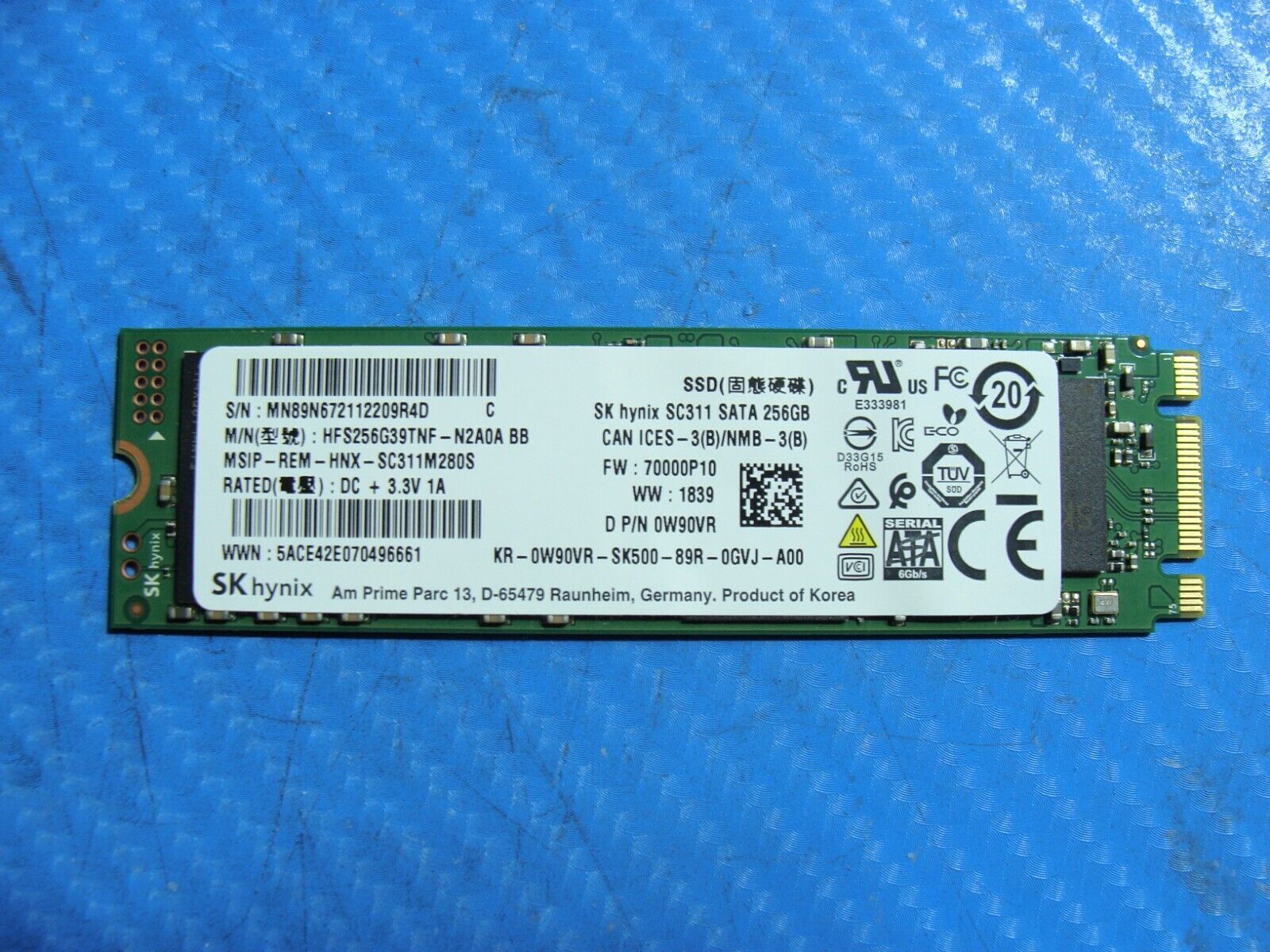 Dell 7490 SK Hynix 256Gb Sata M.2 Ssd Solid State Drive HFS256G39TNF-N2A0A W90VR