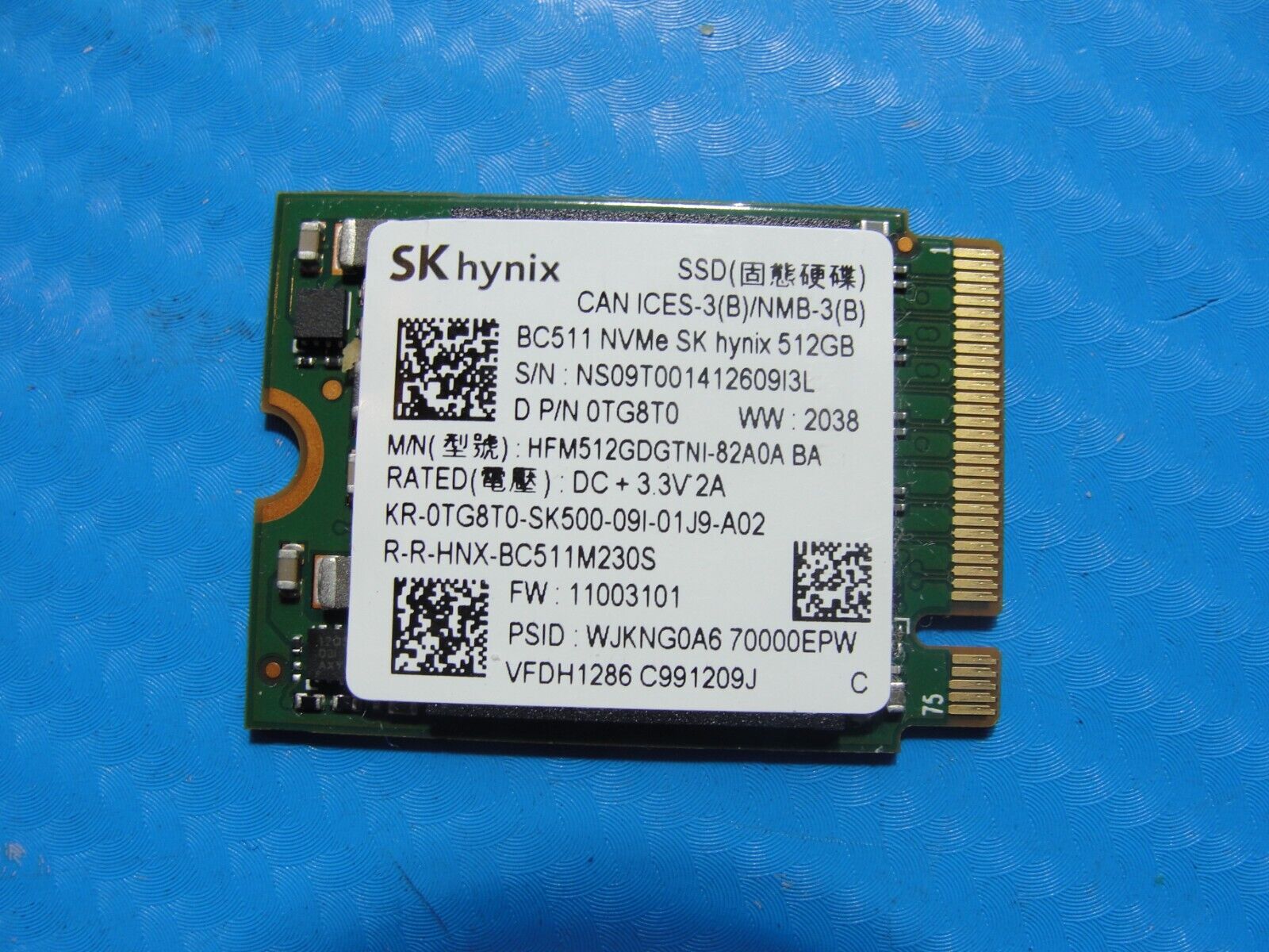 Dell 5510 SK Hynix 512GB NVMe M.2 SSD Solid State Drive HFM512GDGTNI-82A0A TG8T0