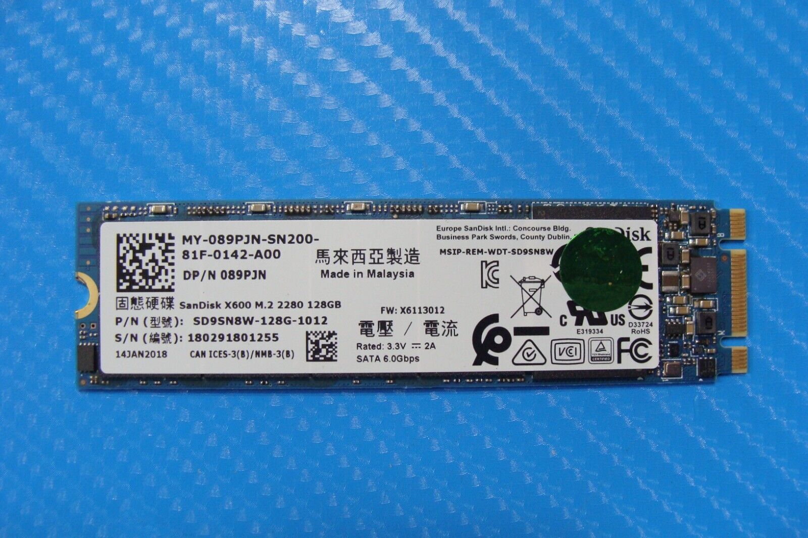 Dell 7380 SanDisk SATA M.2 128GB SSD Solid State Drive SD9SN8W-128G-1012 89PJN