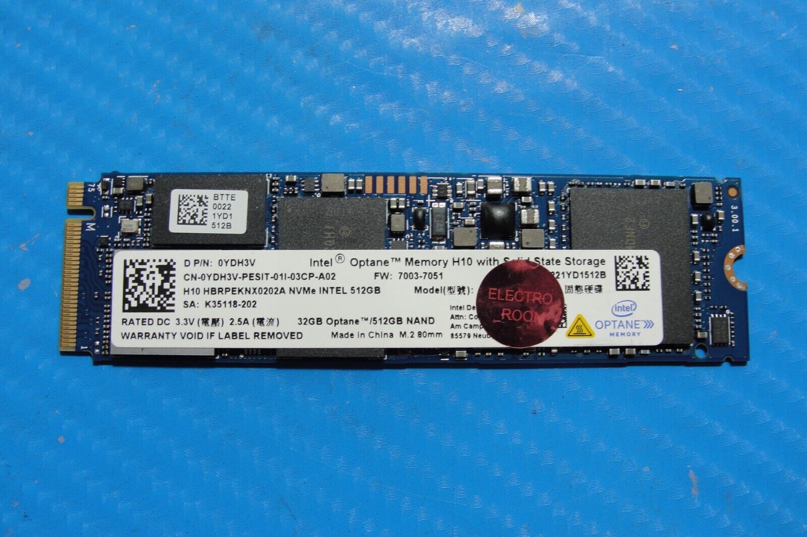 Dell 7391 Intel Optane 32GB 512GB NVMe M.2 SSD Solid State Drive HBRPEKNX0202A