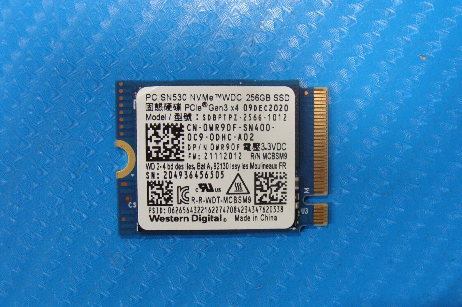 Dell 5410 WD 256GB NVMe M.2 SSD Solid State Drive SDBPTPZ-256G-1012 WR90F