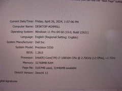 Dell Precision 5550 i7-10850H 15.6"UHD+ TOUCH 2.7GHz 32GB 1TB SSD Quadro T1000