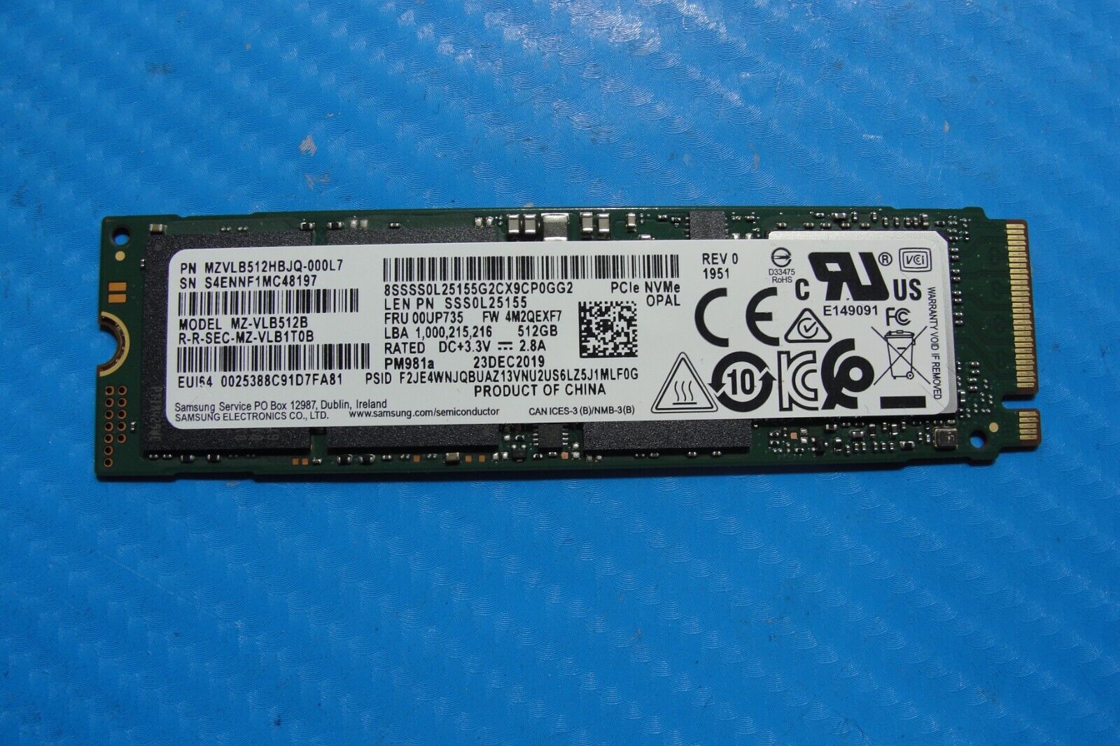 Lenovo X1 Carbon 7th Samsung 512GB NVMe SSD Solid State Drive MZVLB512HBJQ-000L7