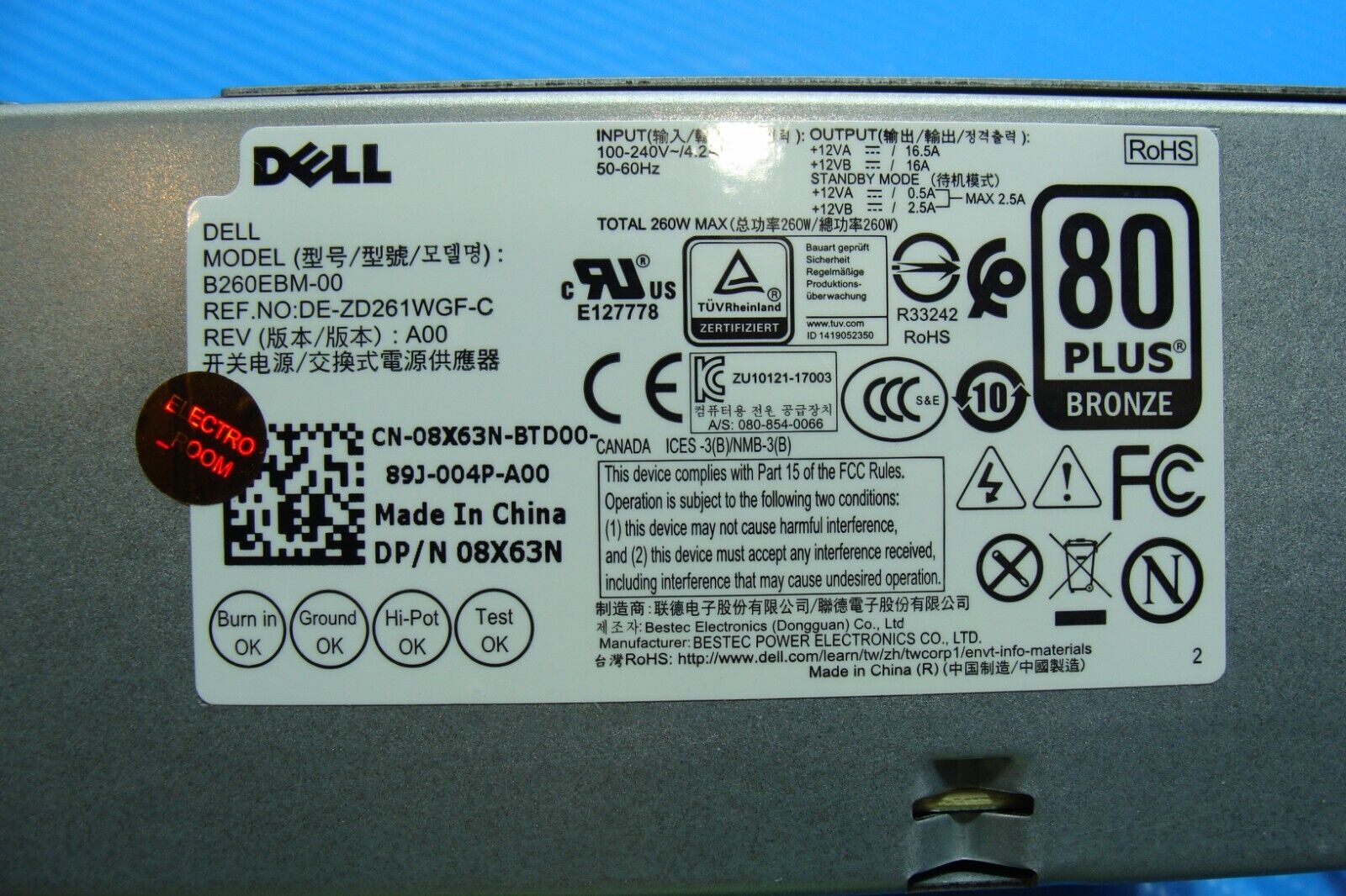 Dell OptiPlex 3060 Desktop Power Supply w/Cable 260W B260EBM-00 8X63N