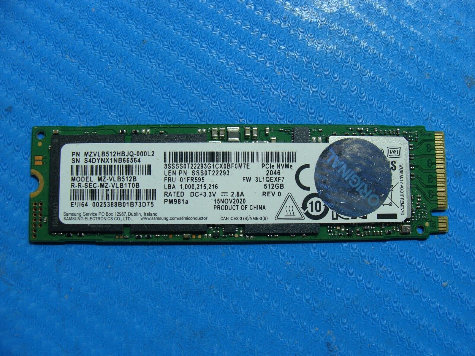 Lenovo 7 14IIL05 Samsung 512GB M.2 NVMe SSD Solid State Drive MZVLB512HBJQ-000L2