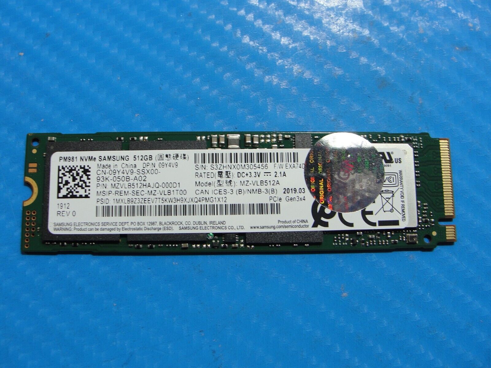 Dell 7390 Samsung 512GB NVMe M.2 SSD Solid State Drive MZVLB512HAJQ-000D1 9Y4V9