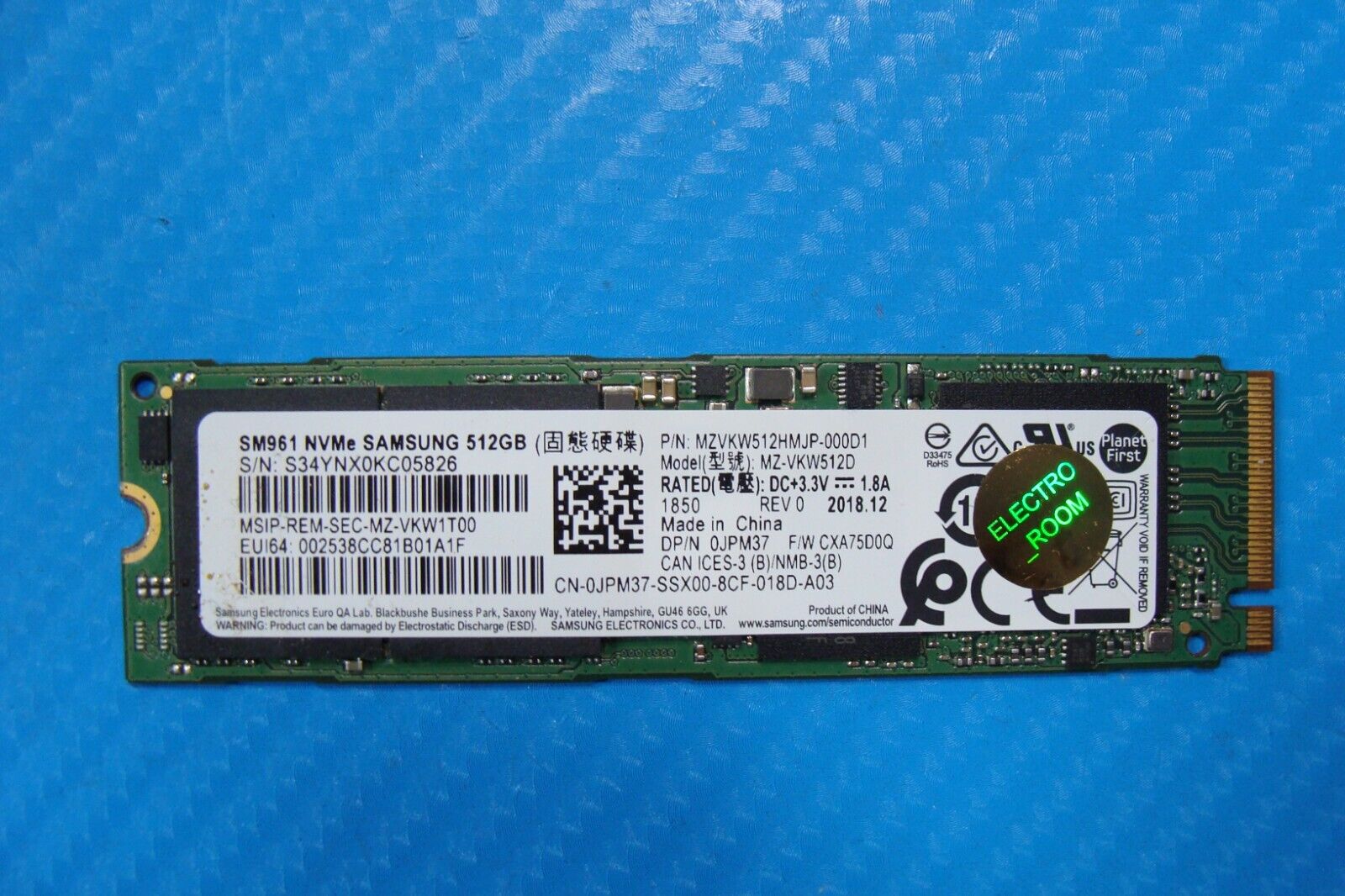 Dell 7510 Samsung 512GB NVMe M.2 SSD Solid State Drive MZVKW512HMJP-000D1 JPM37