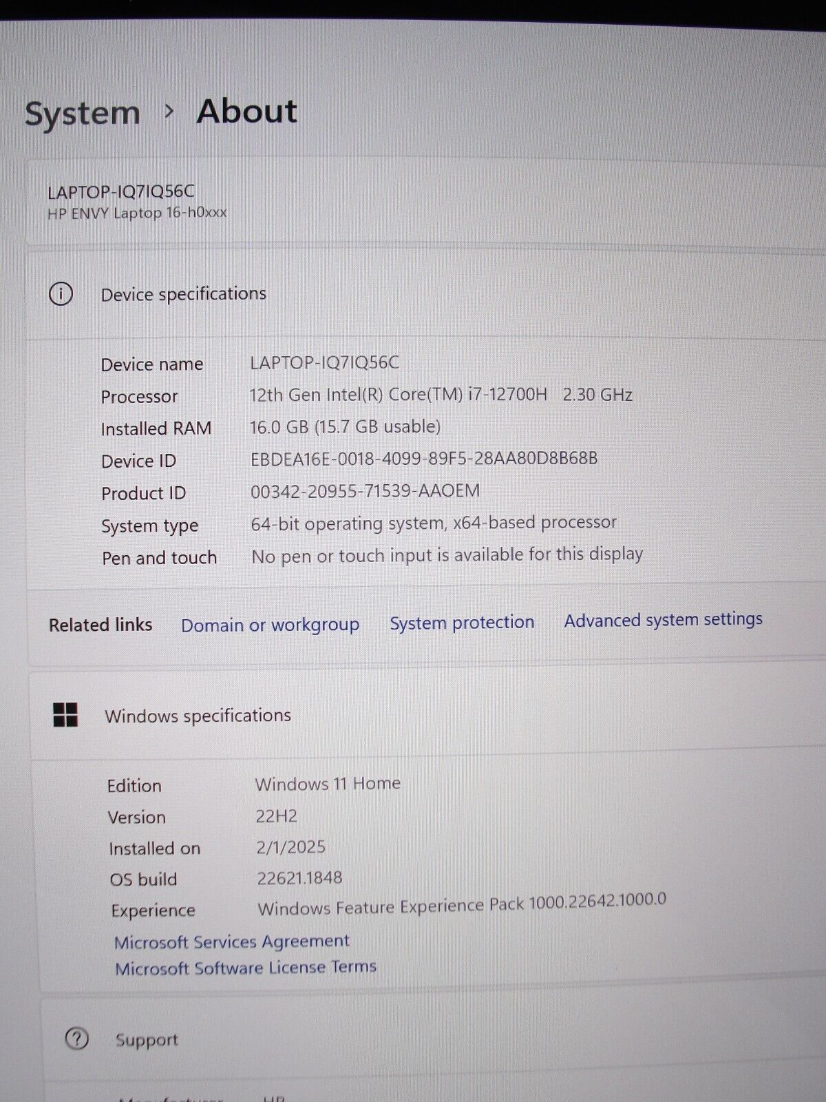 HP Envy 16-H0787NR 16”WQXGA Core i7-12700H 2.3GHz 16GB SSD Reset 1TB Charger