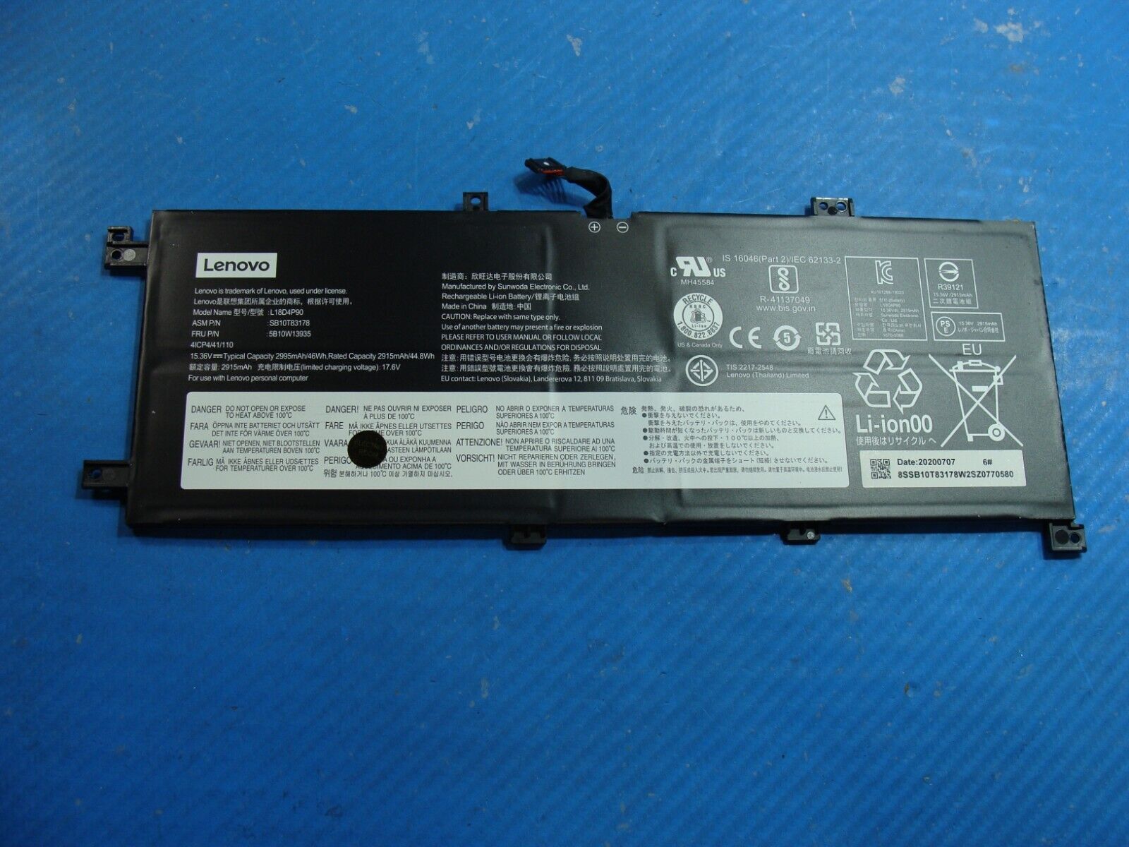 Lenovo ThinkPad 13.3” L13 Yoga Battery 15.36V 46Wh 2995mAh L18D4P90 5B10W13935