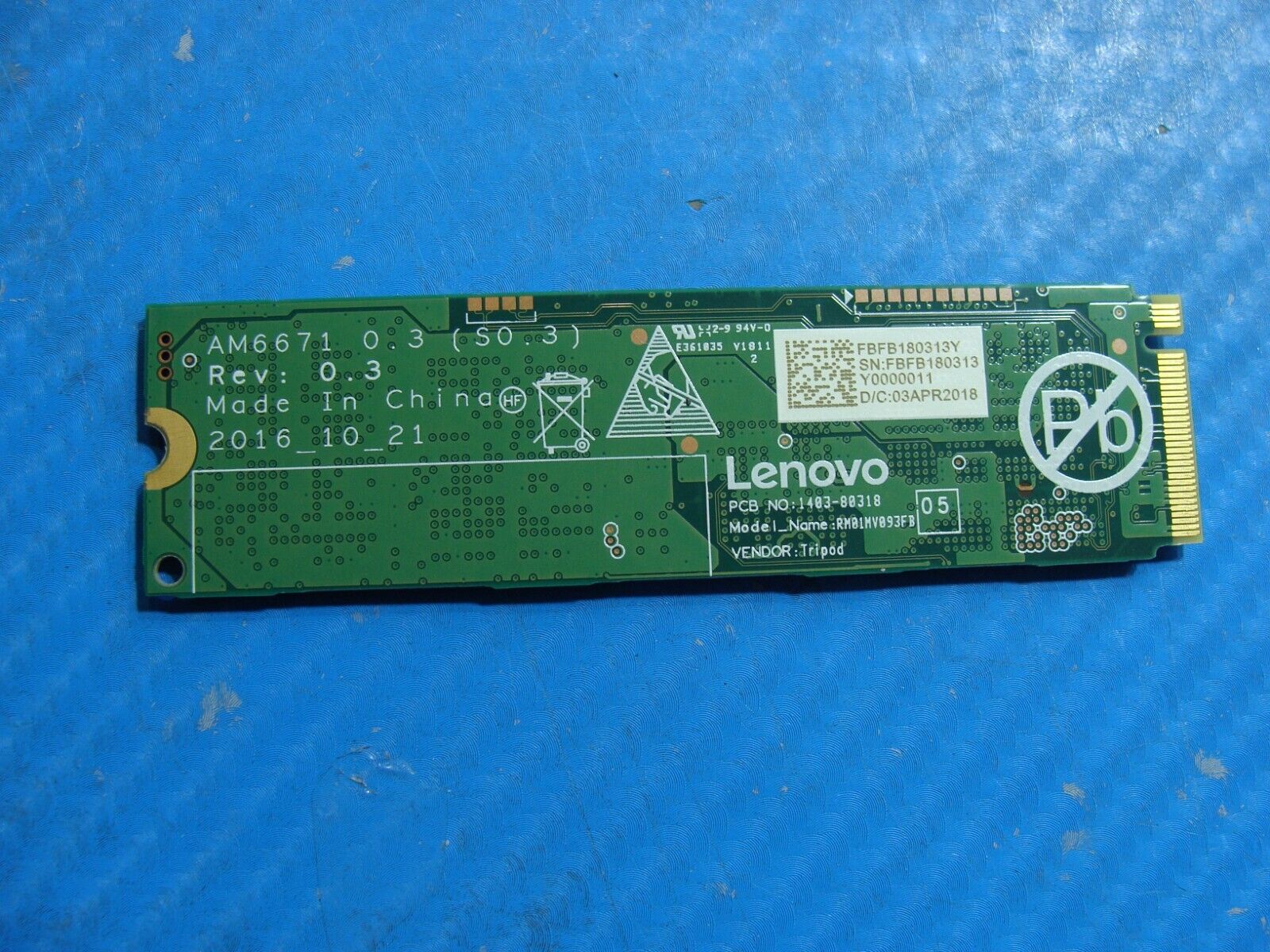 Lenovo Yoga 370 256GB NVMe M.2 SSD Solid State Drive 00UP470 SSS0L25089