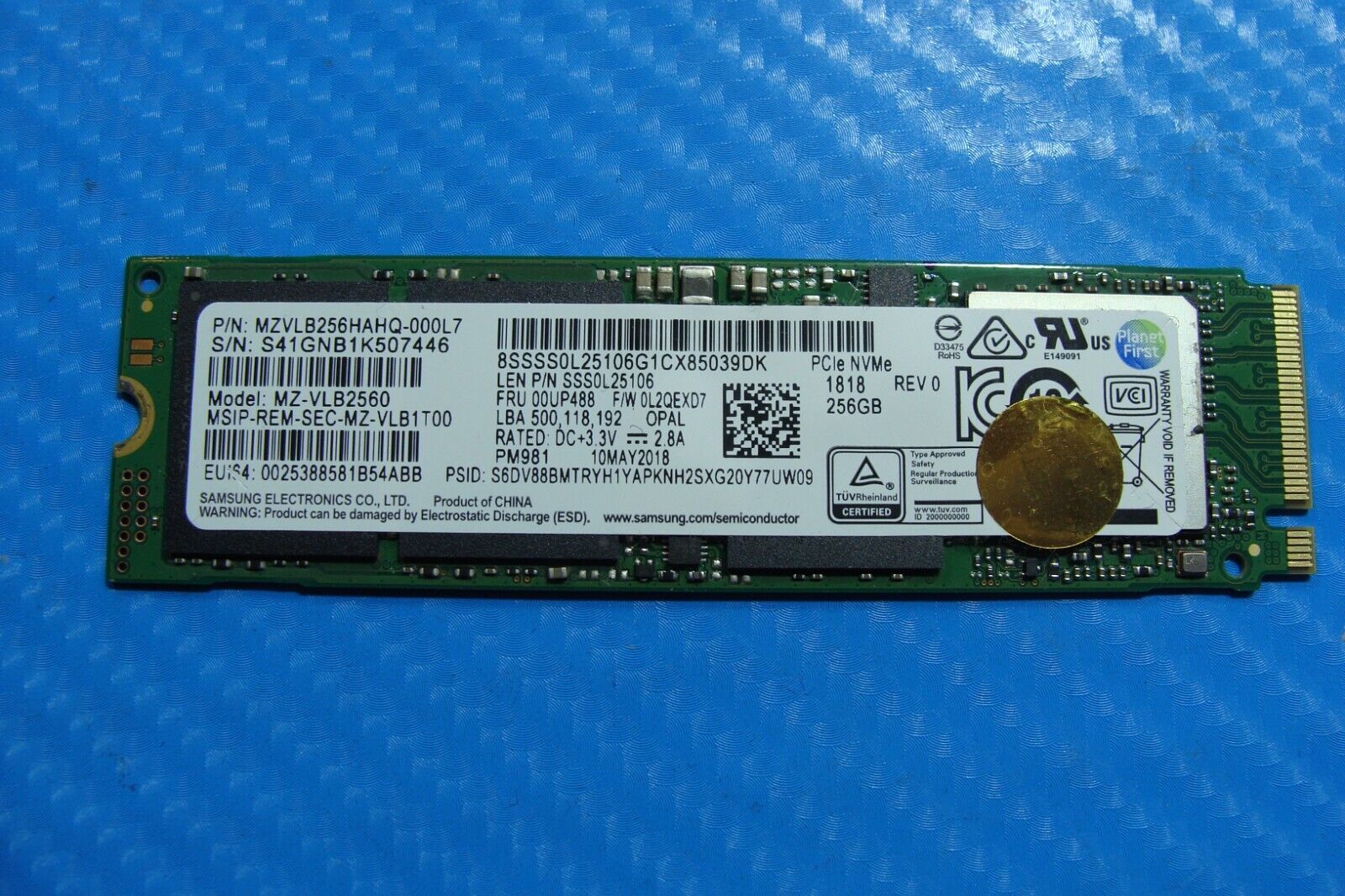 Lenovo X380 Yoga Samsung 256GB NVMe M.2 SSD Solid State Drive MZVLB256HAHQ-000L7