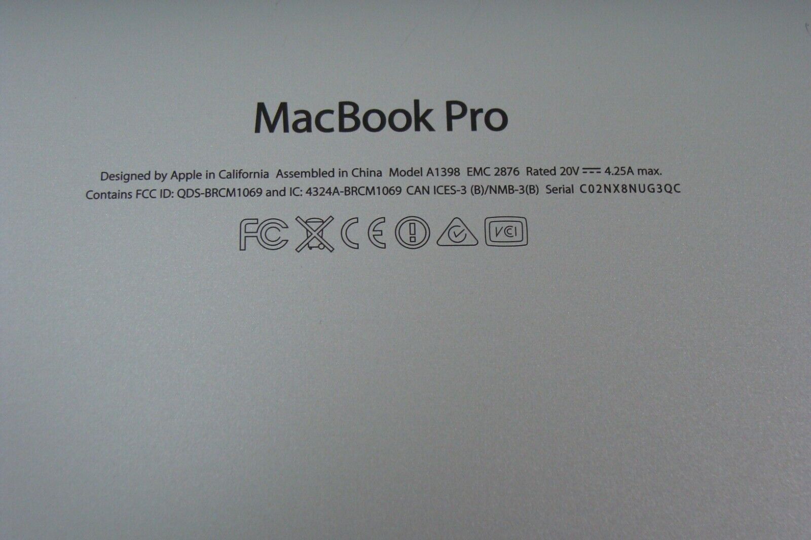 MacBook Pro A1398 Mid 2014 MGXA2LL/A 15