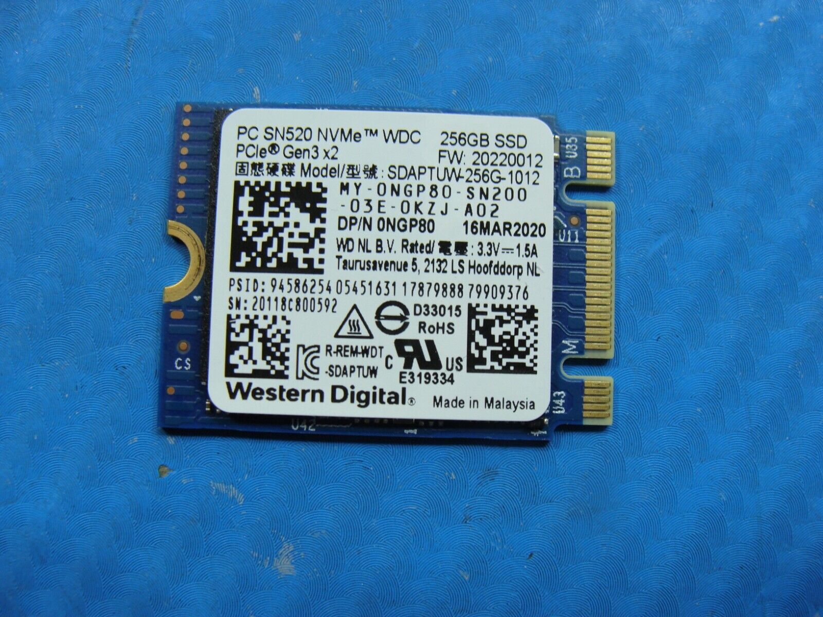 Dell 5300 WD 256GB M.2 NVMe SSD Solid State Drive SDAPTUW-256G-1012 NGP80