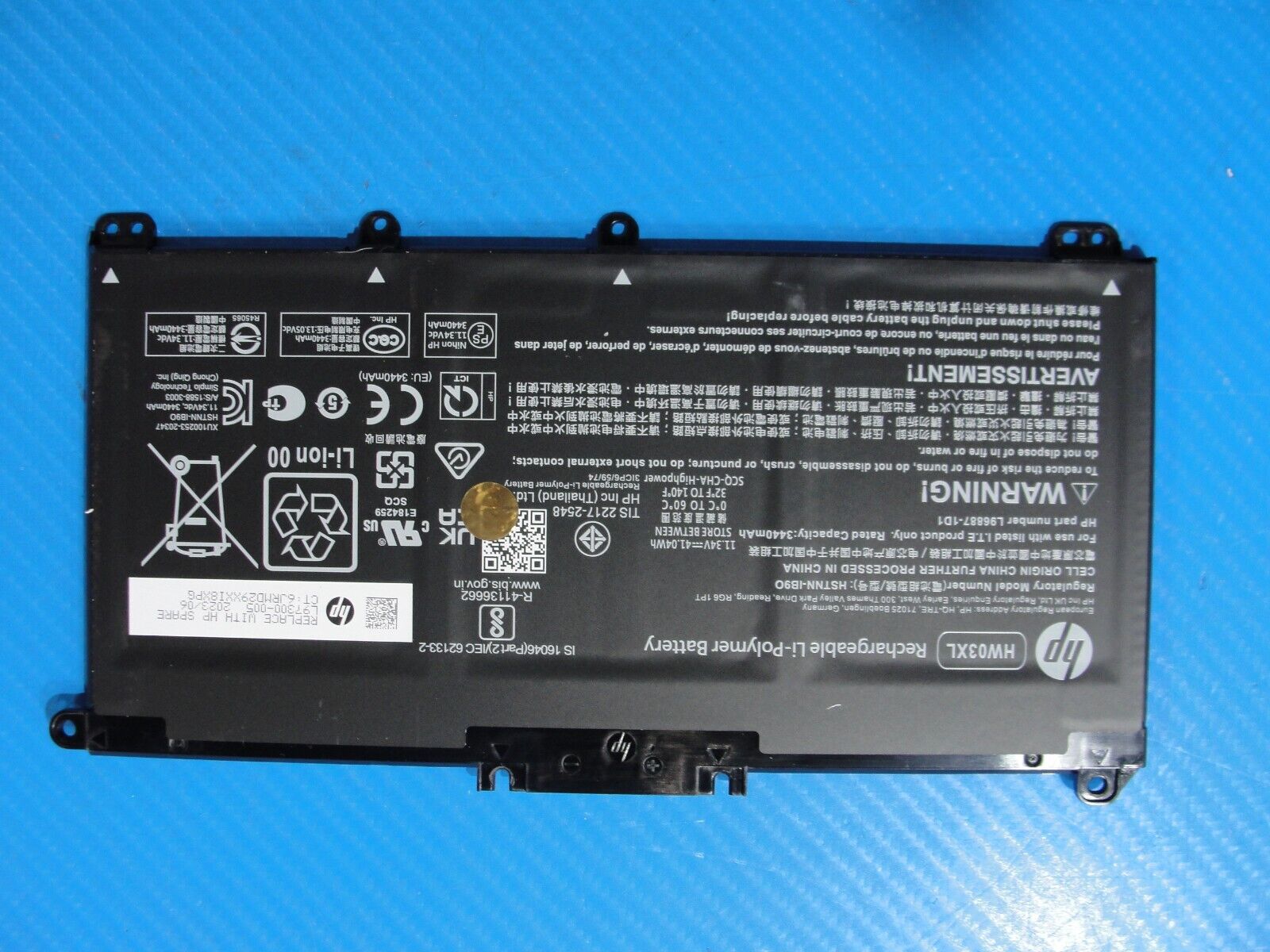 HP 17” 17-cn3097nr OEM Battery 11.34V 41.04Wh 3440mAh HW03XL L97300-005 99%