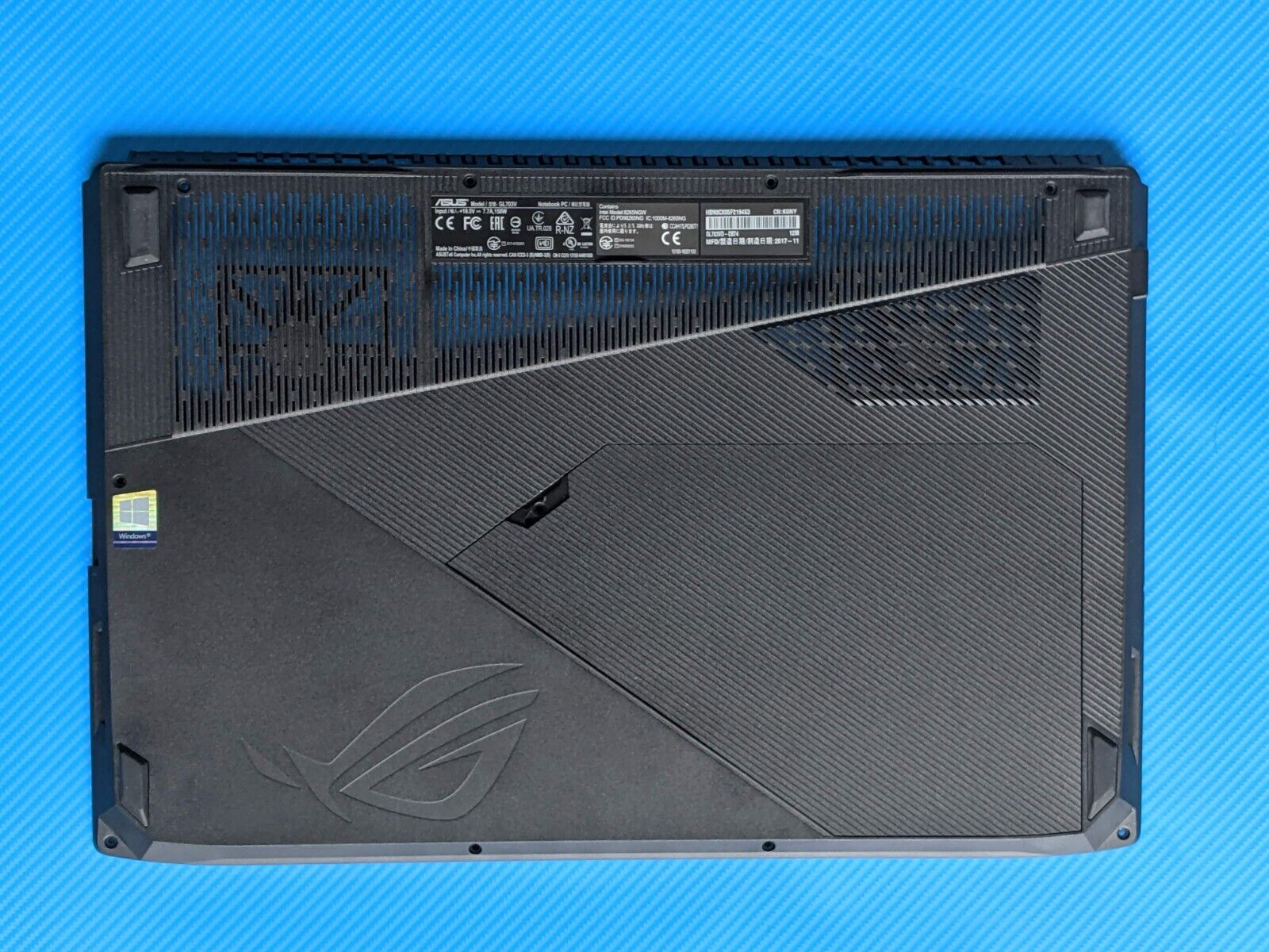 Asus ROG Strix 17.3” GL703VD-DB74 OEM Bottom Case w/Cover Door 3SBKNBDJN00