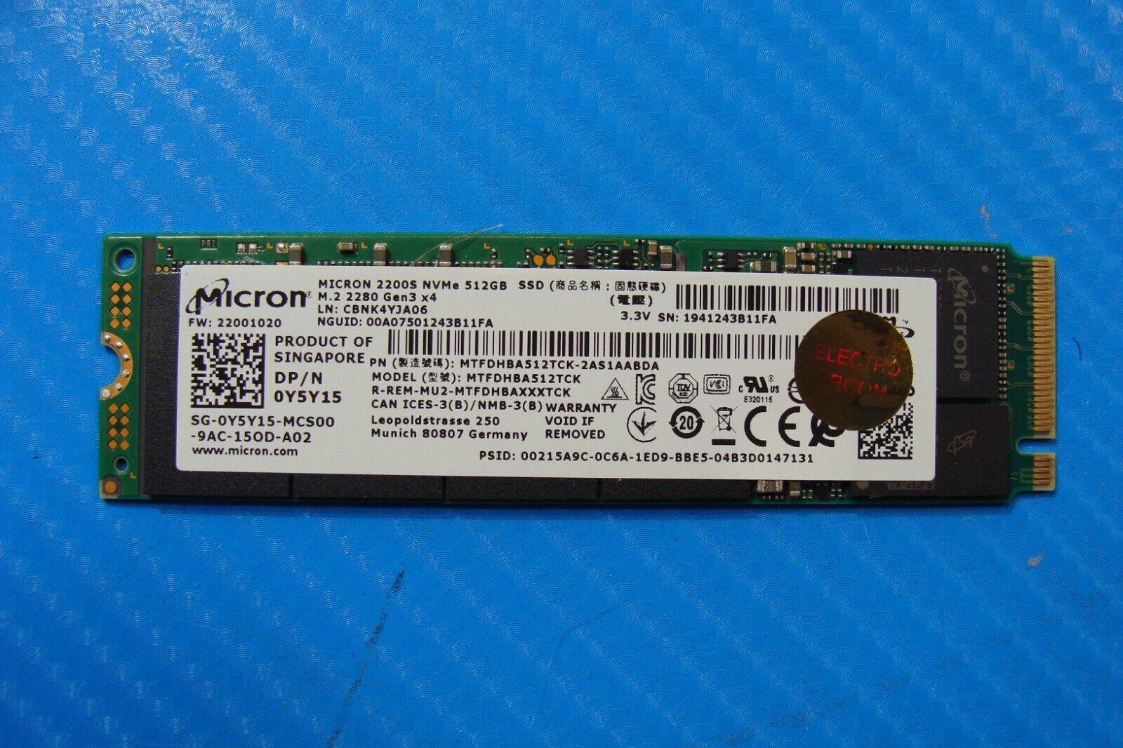 Dell 7400 Micron 512GB M.2 NVMe SSD Solid State Drive MTFDHBA512TCK-2AS1AABDA