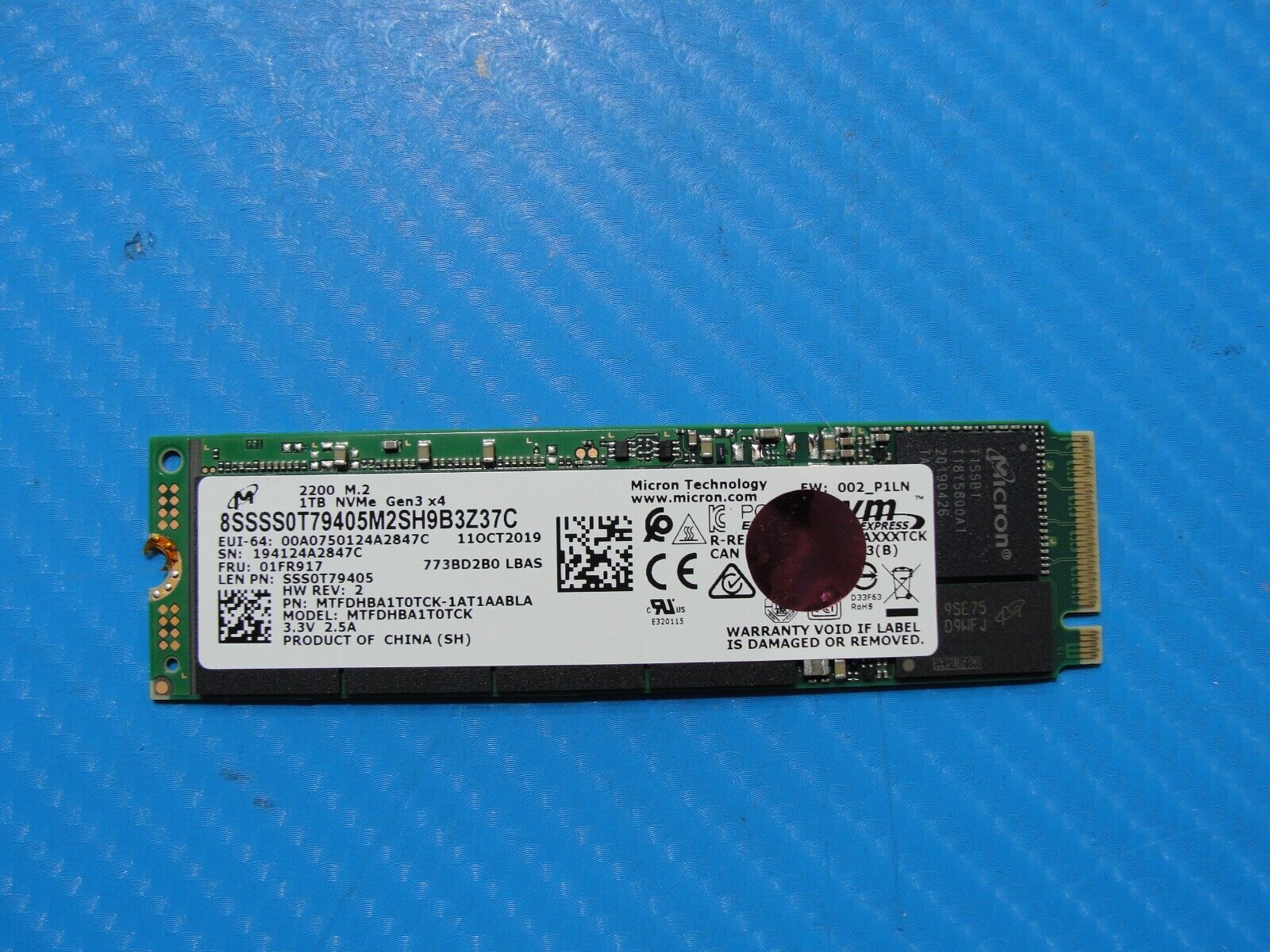 Lenovo 5 15IIL05 Micron 1TB M.2 NVMe Solid State Drive MTFDHBA1T0TCK-1AT1AABLA