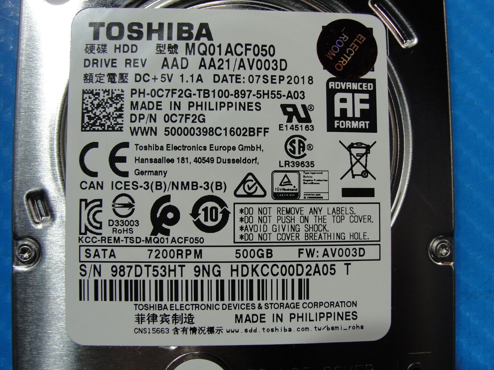 Dell 5590 Toshiba 500GB 2.5