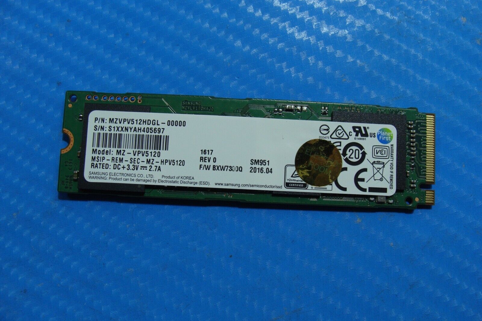 Asus UX501V Samsung 512GB M.2 NVMe SSD Solid State Drive MZVPV512HDGL-00000