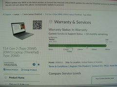 Lenovo ThinkPad T14 Gen 2i 14"FHD core i5-1135G7 2.4GHz 8GB 256GB 100% Battery