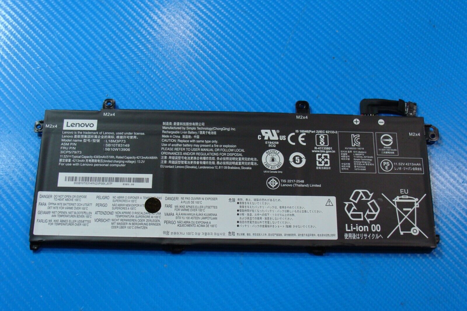 Lenovo ThinkPad 14” T14 Gen 1 Battery 11.52V 51Wh 4213mAh L18M3P73 SB10T83149