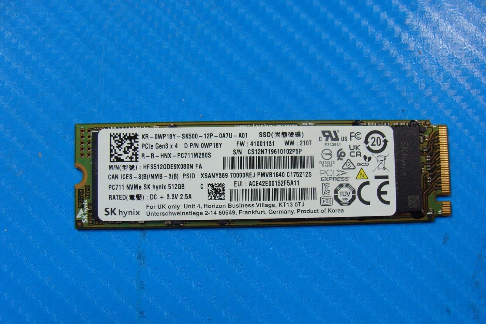 Dell 5550 SK Hynix 512GB NVMe M.2 SSD Solid State Drive HFS512GDE9X080N WP18Y