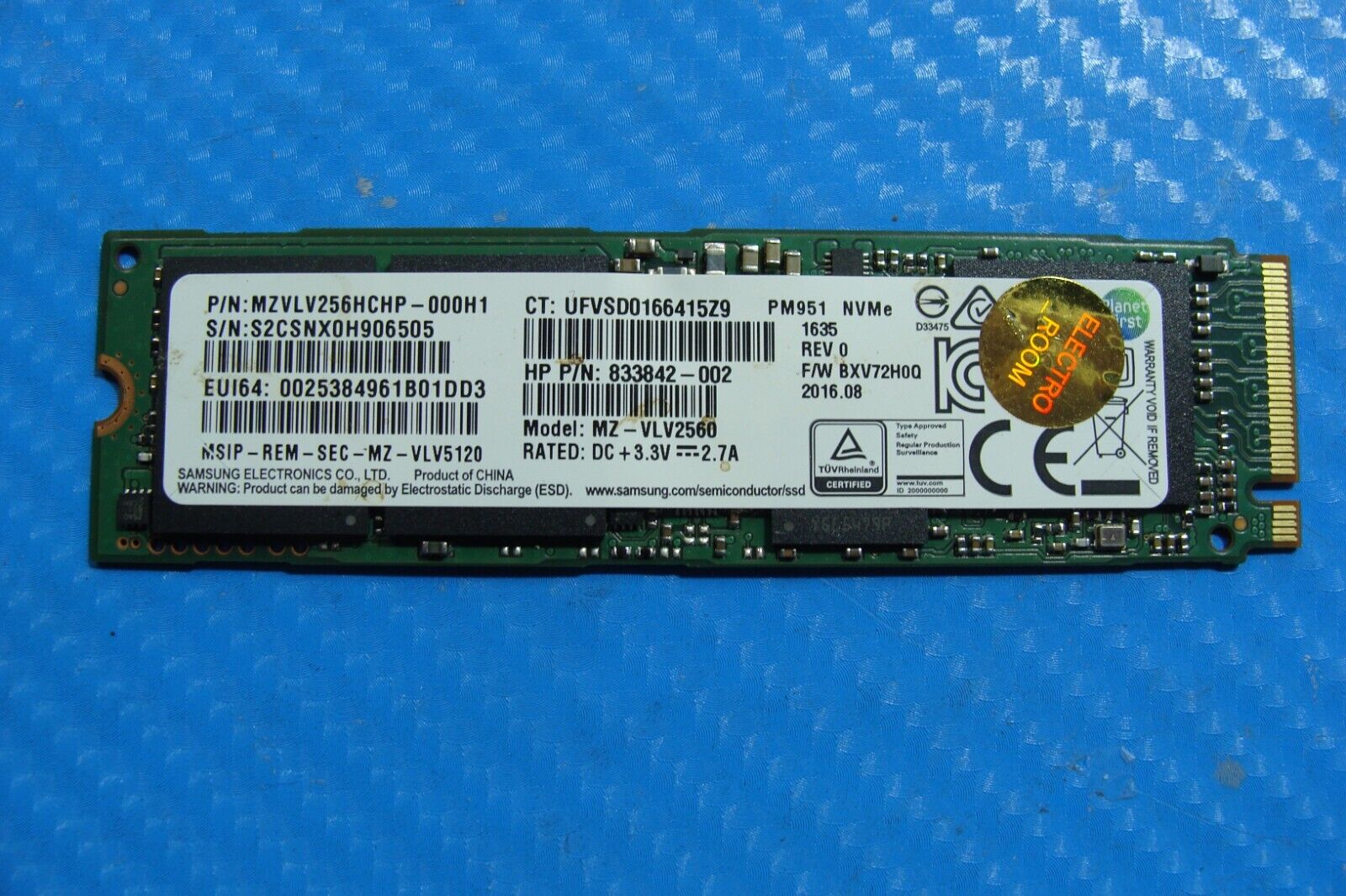 HP 13-w013dx Samsung 256GB NVMe M.2 SSD Solid State Drive MZ-VLV2560 833842-002