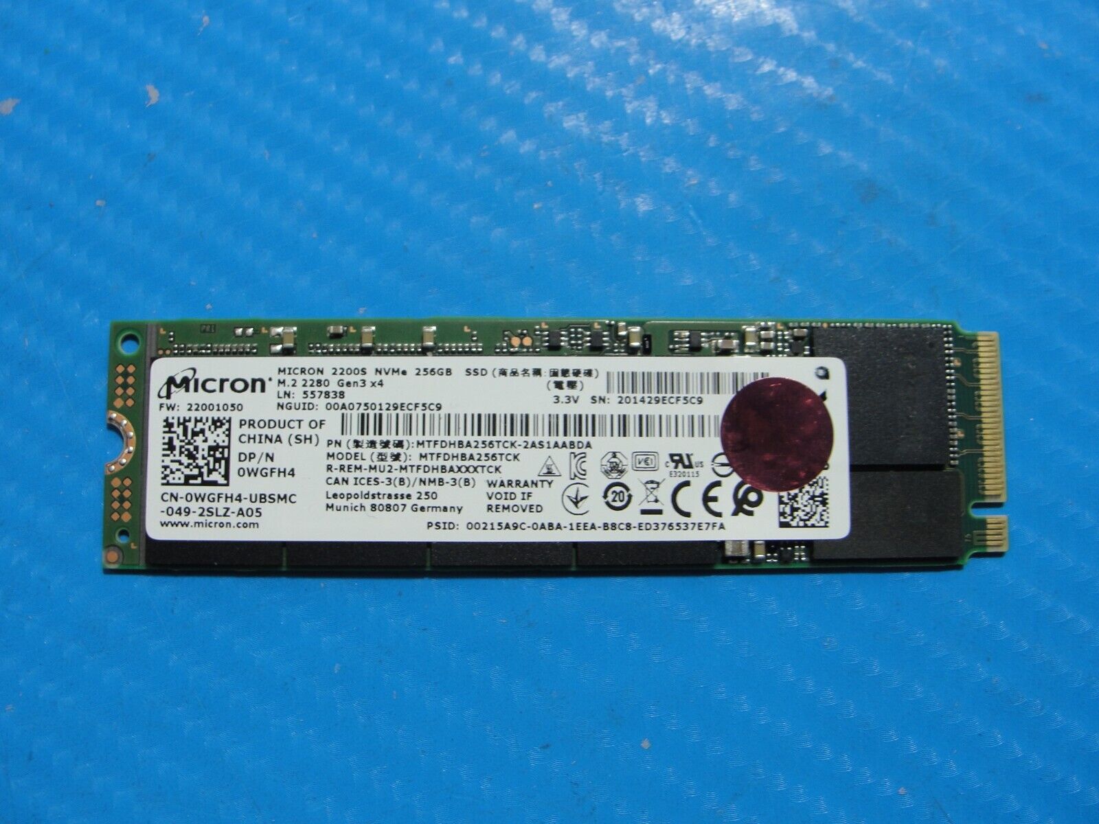 Dell 5411 Micron 256GB M.2 NVMe SSD Solid State Drive MTFDHBA256TCK-2AS1AABDA