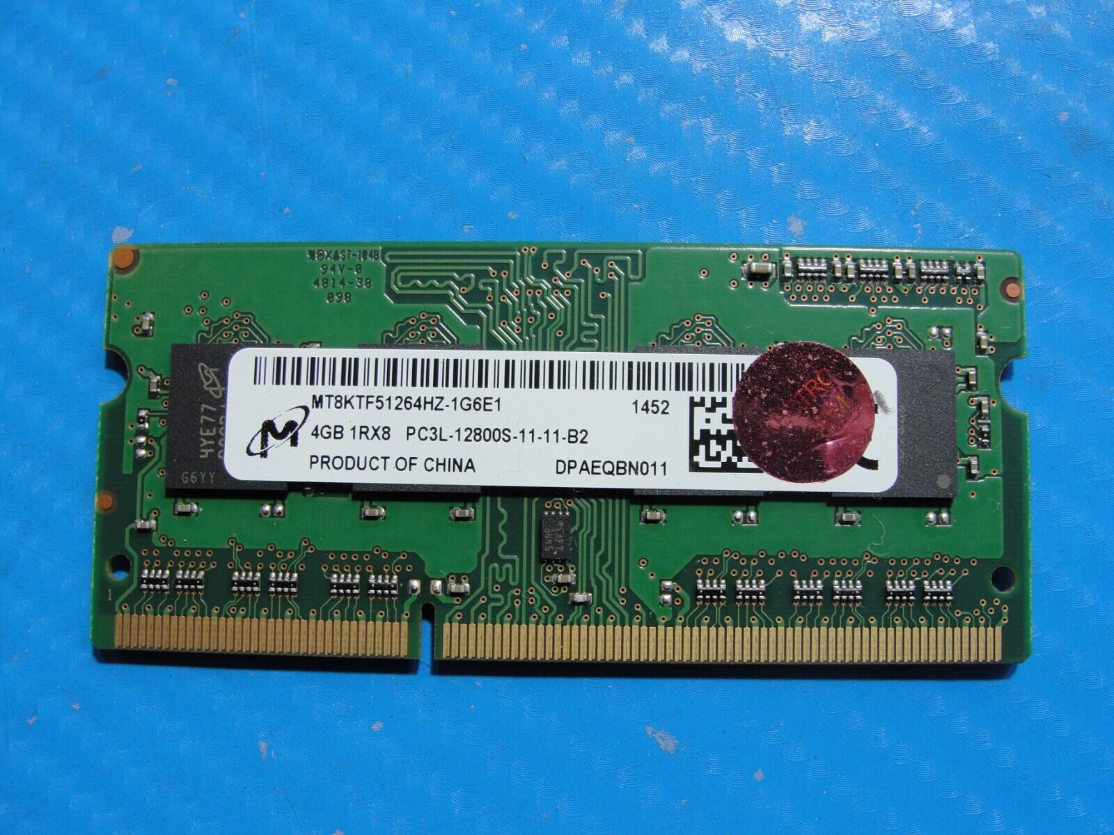 Dell 15 7548 Micron 4GB 1Rx8 PC3L-12800S Memory RAM SO-DIMM MT8KTF51264HZ-1G6E1