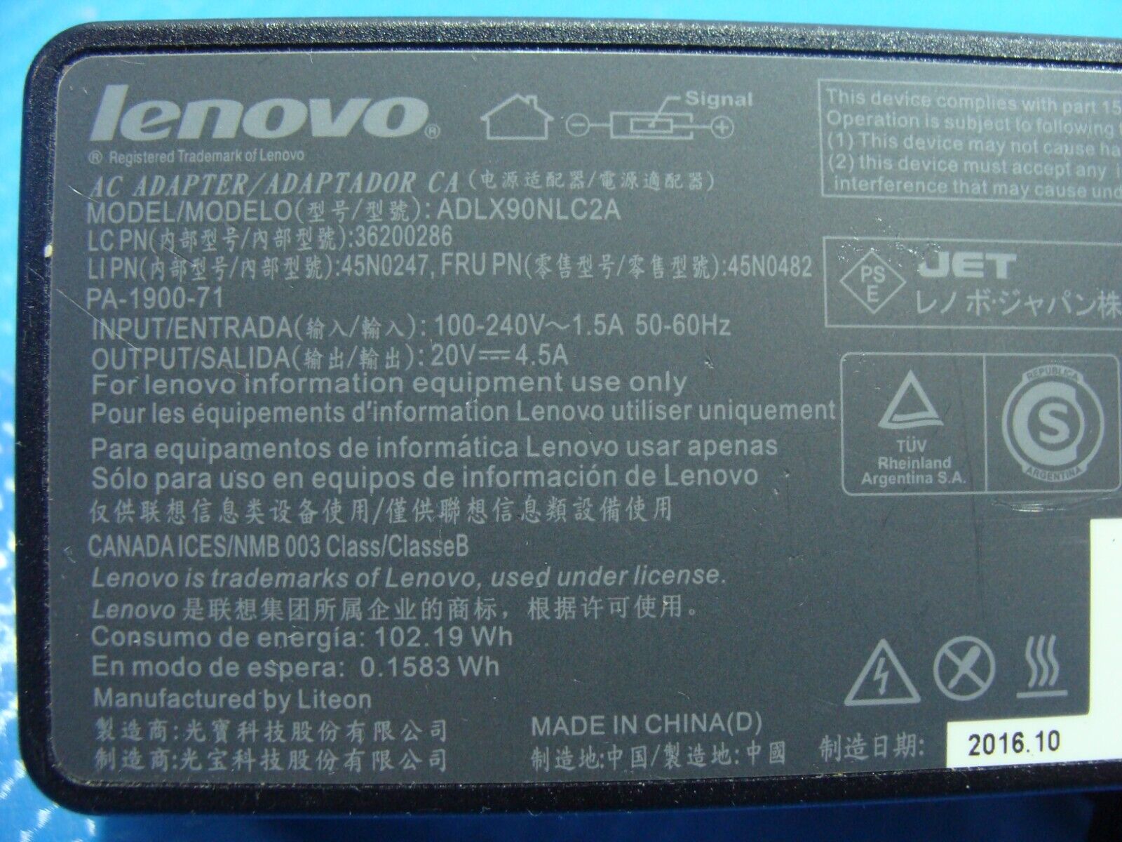 Genuine Lenovo 90W 20V 4.5A Laptop Charger ThinkPad ADLX90NLC2A ADLX90NCC2A