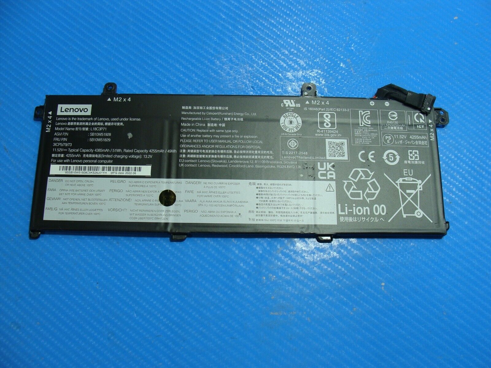 Lenovo ThinkPad T14 Gen 2 14 Battery 11.52V 51Wh 4255mAh L18C3P71 5B10W51829 89%