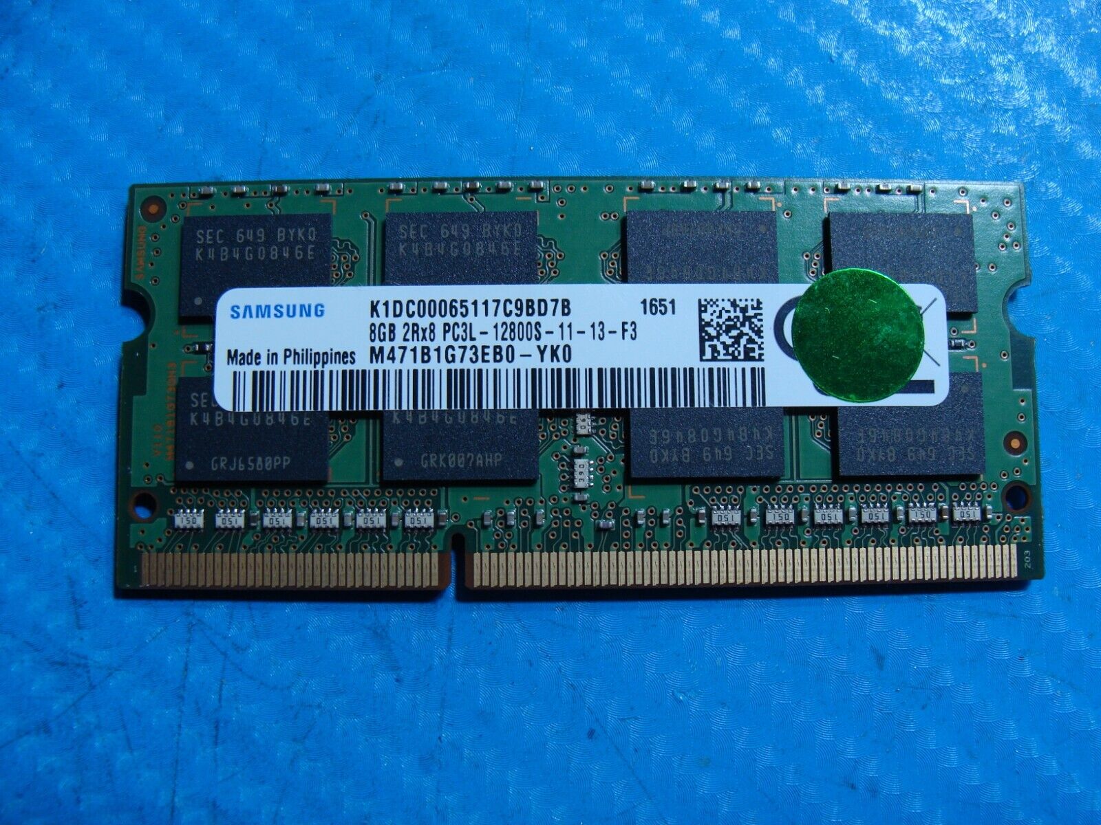 Lenovo T460 So-Dimm Samsung 8Gb 2Rx8 Memory Ram PC3L-12800S M471B1G73EB0-YK0