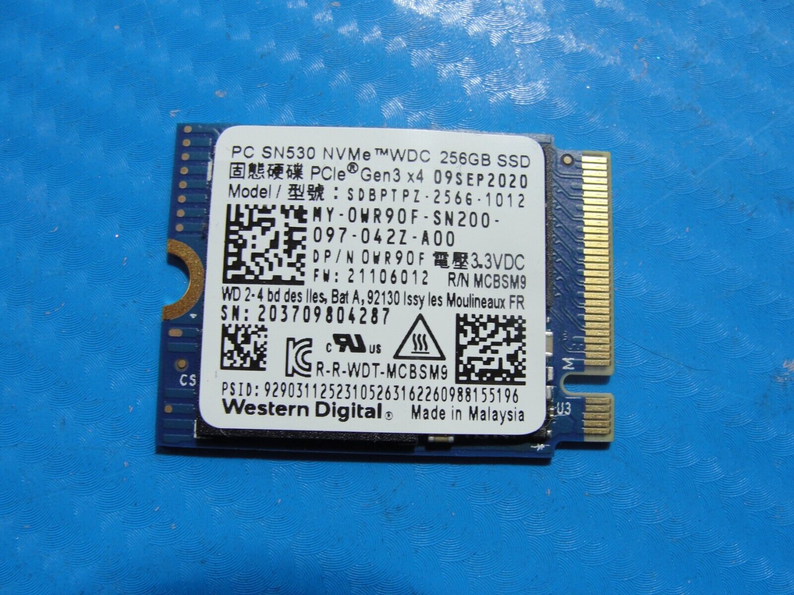 Dell 5410 WD 256GB M.2 NVMe SSD Solid State Drive SDBPTPZ-256G-1012 WR90F