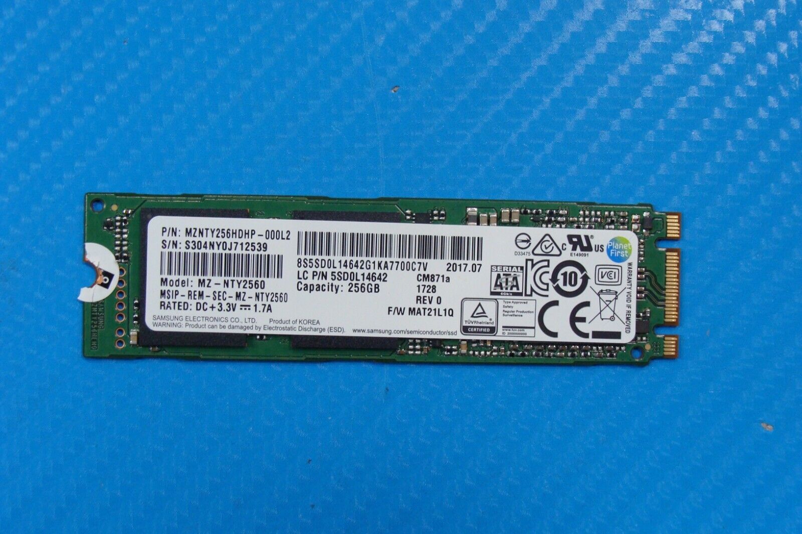 Lenovo 710-15IKB Samsung M.2 SATA 256GB SSD Solid State Drive MZNTY256HDHP-000L2