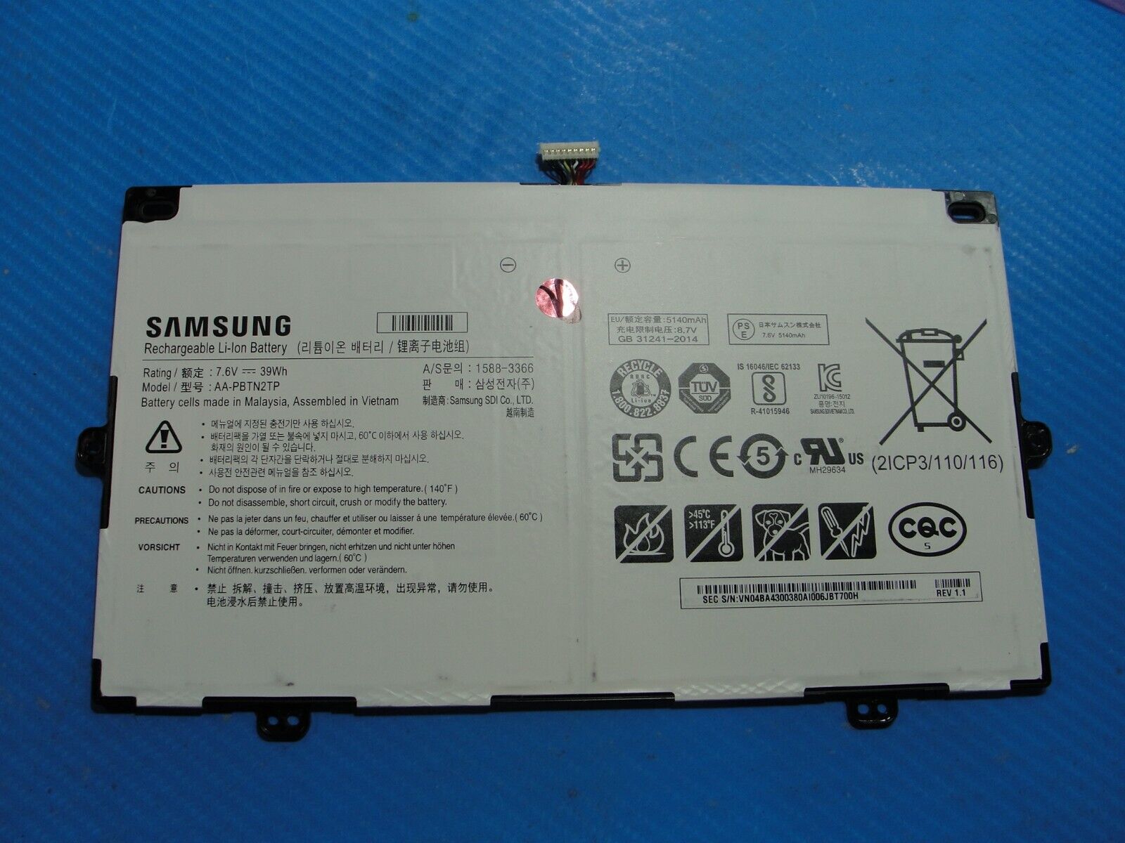 Samsung Chromebook Plus 12.3 XE513C24-K01US Battery 7.6V 39Wh 5140mAh AA-PBTN2TP