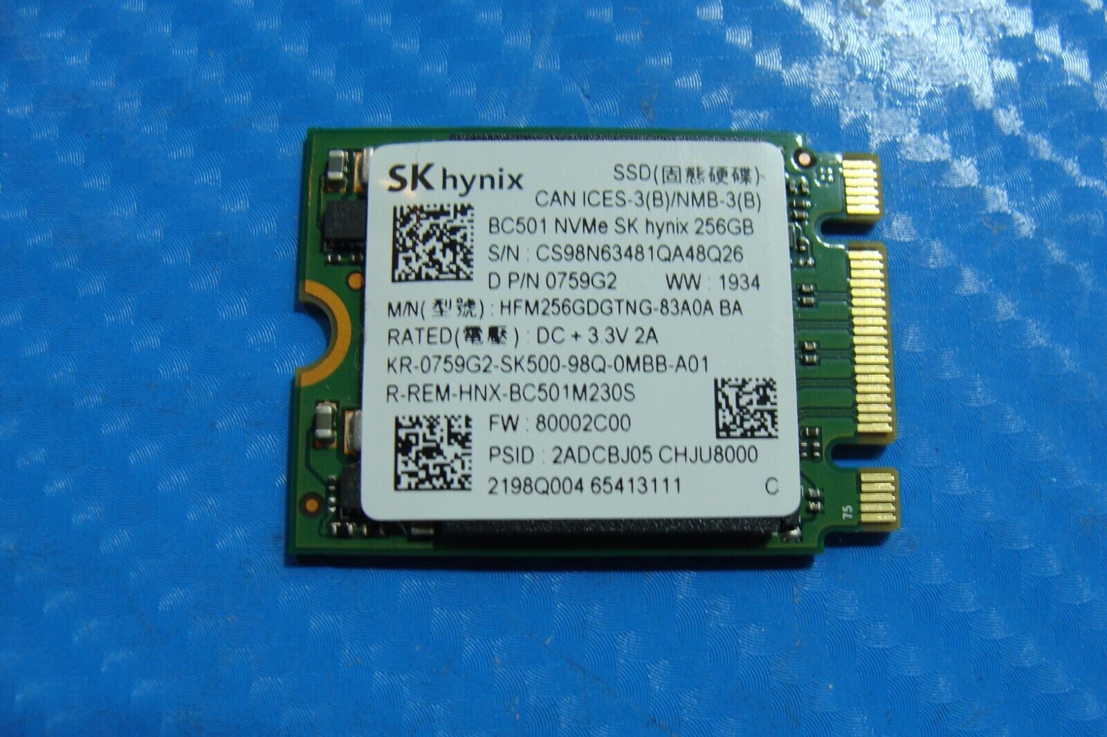 Dell 14 5491 SK Hynix 256GB NVMe M.2 Solid State Drive 759G2 HFM256GDGTNG-83A0A