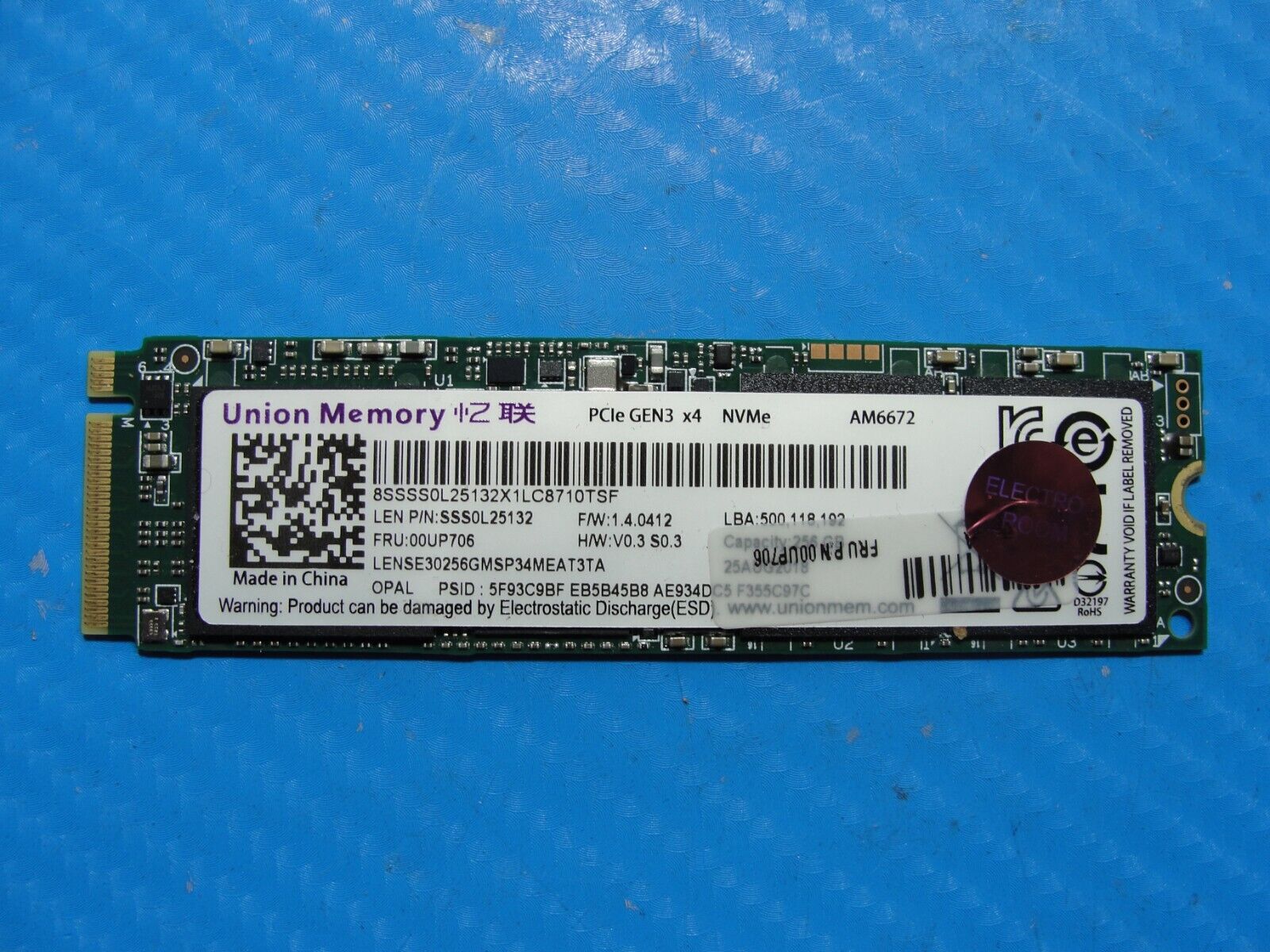 Lenovo E580 Union Memory 256GB M.2 NVMe SSD Solid State Drive SSS0L25132 00UP706