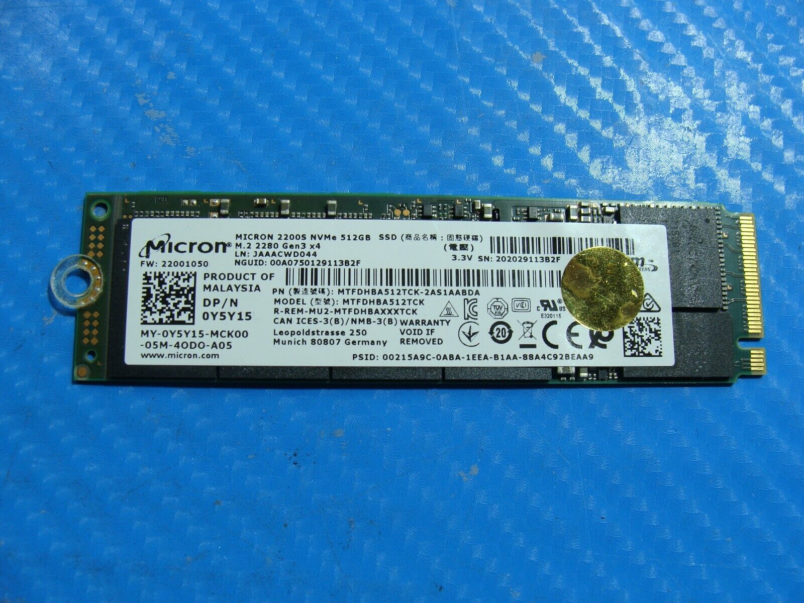 Dell 7410 Micron 512GB M.2 NVMe SSD Solid State Drive MTFDHBA512TCK-2AS1AABDA