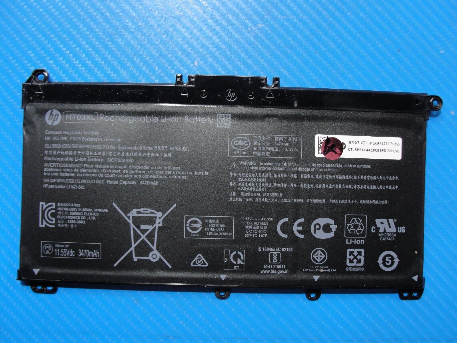 HP 15.6” 250 G7 Genuine Laptop Battery 11.55V 41.7Wh 3470mAh HT03XL L11119-855