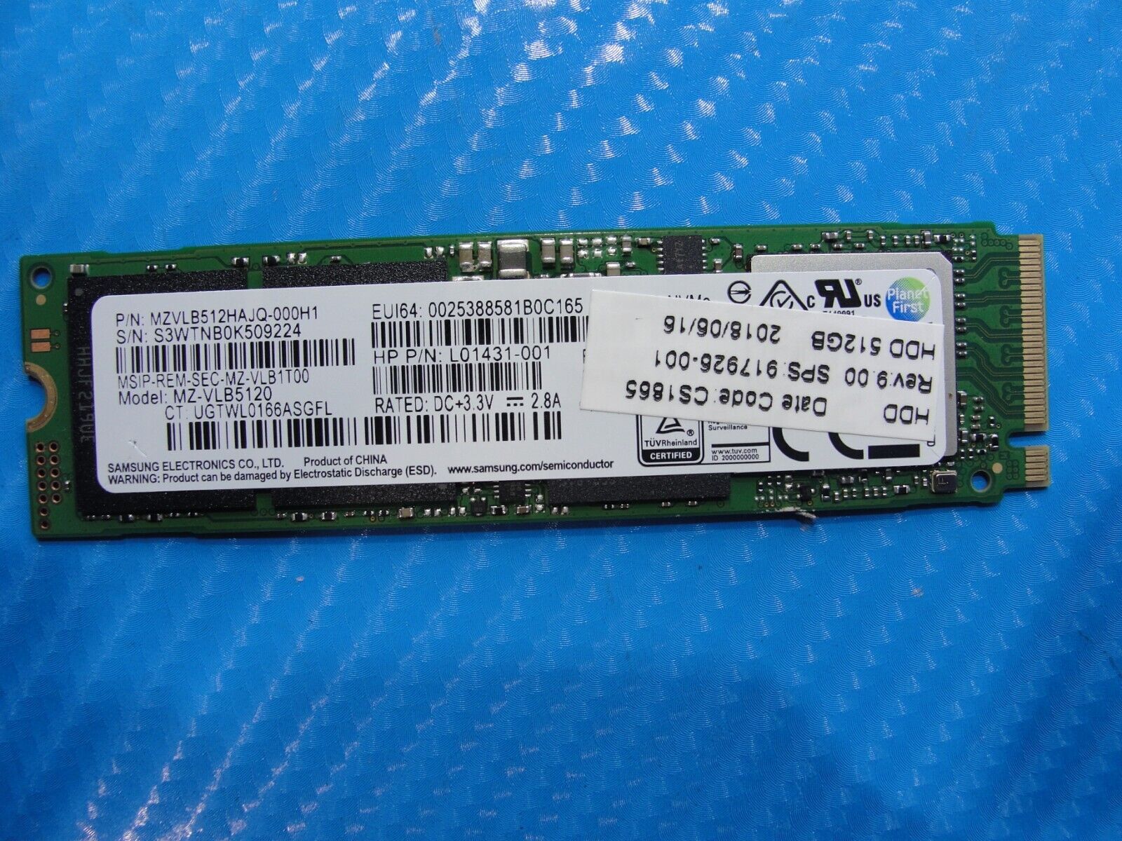 HP EliteBook 1030 G2 Samsung 512Gb NVMe M.2 SSD Solid State Drive MZ-VLB5120