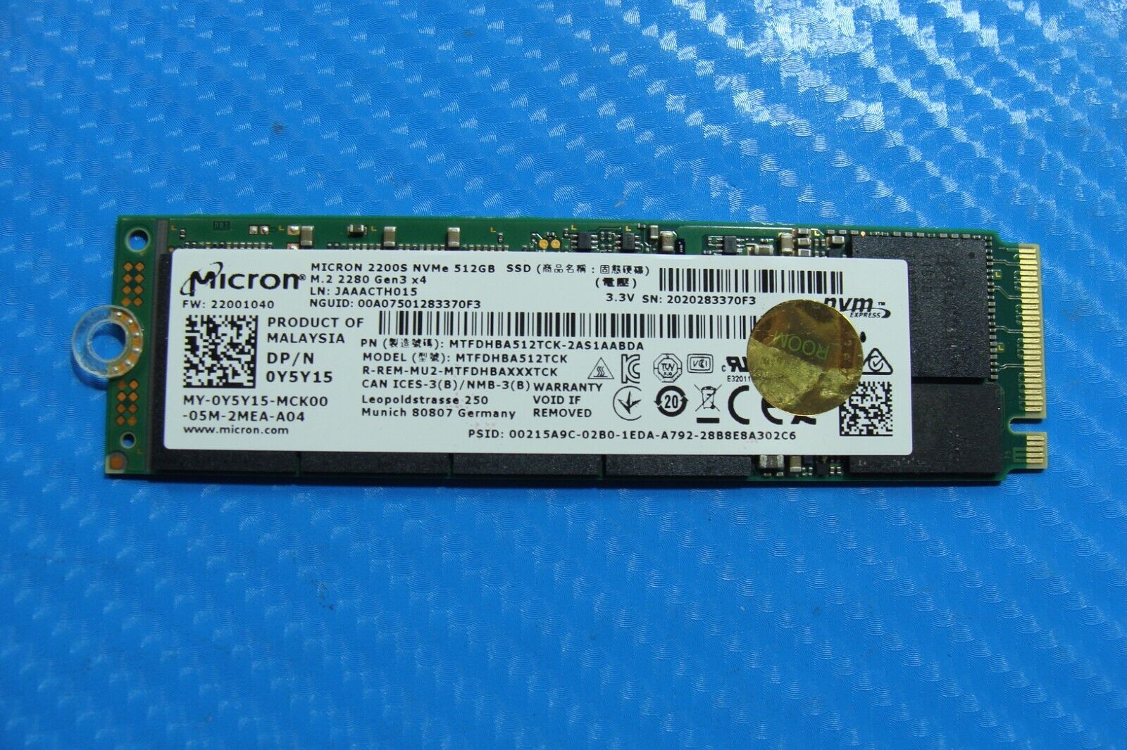 Dell 7410 Micron 256GB M.2 NVMe SSD Solid State Drive MTFDHBA512TCK-2AS1AABDA