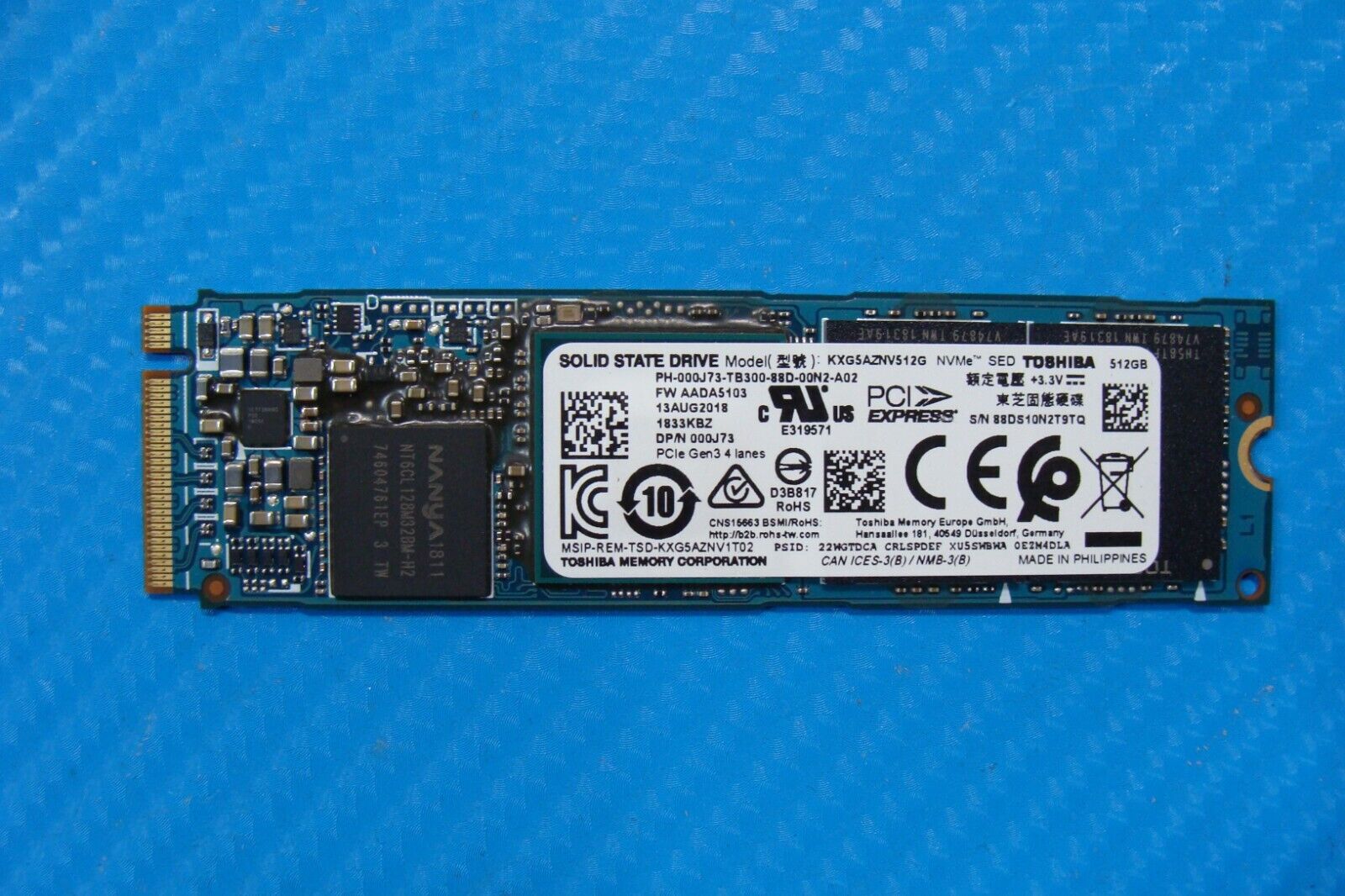 Dell 7490 Toshiba 512GB NVMe M.2 SSD Solid State Drive KXG5AZNV512G 000J73