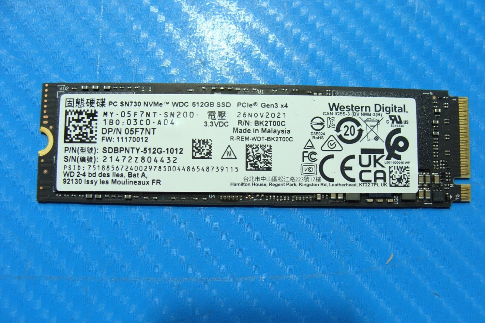 Dell 5560 WD 512GB M.2 NVMe SSD Solid State Drive SDBPNTY-512G-1012 5F7NT