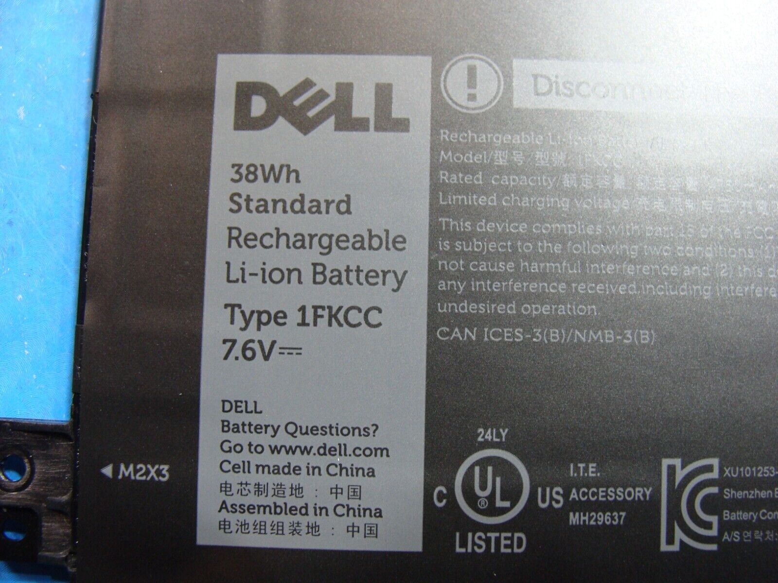 Dell Latitude 12.3” 7210 2-in-1 OEM Laptop Battery 7.6V 38Wh 4750mAh D9J00 1FKCC