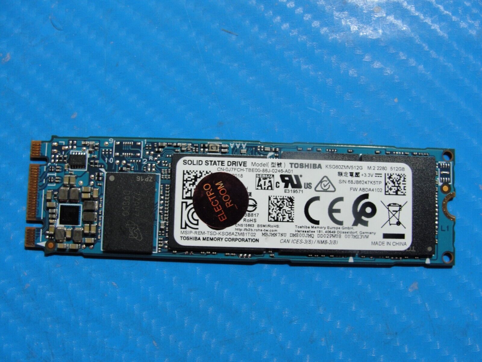 Dell 7490 Toshiba 512GB SATA M.2 SSD Solid State Drive KSG60ZMV512G J7FCH